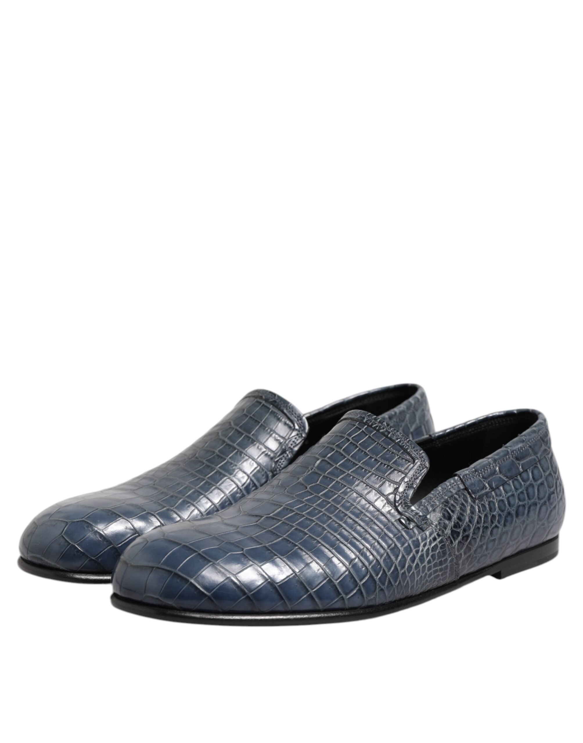 Dolce &amp; Gabbana Blå Eksotisk Læder Slip On Loafers Herre Pæne Sko