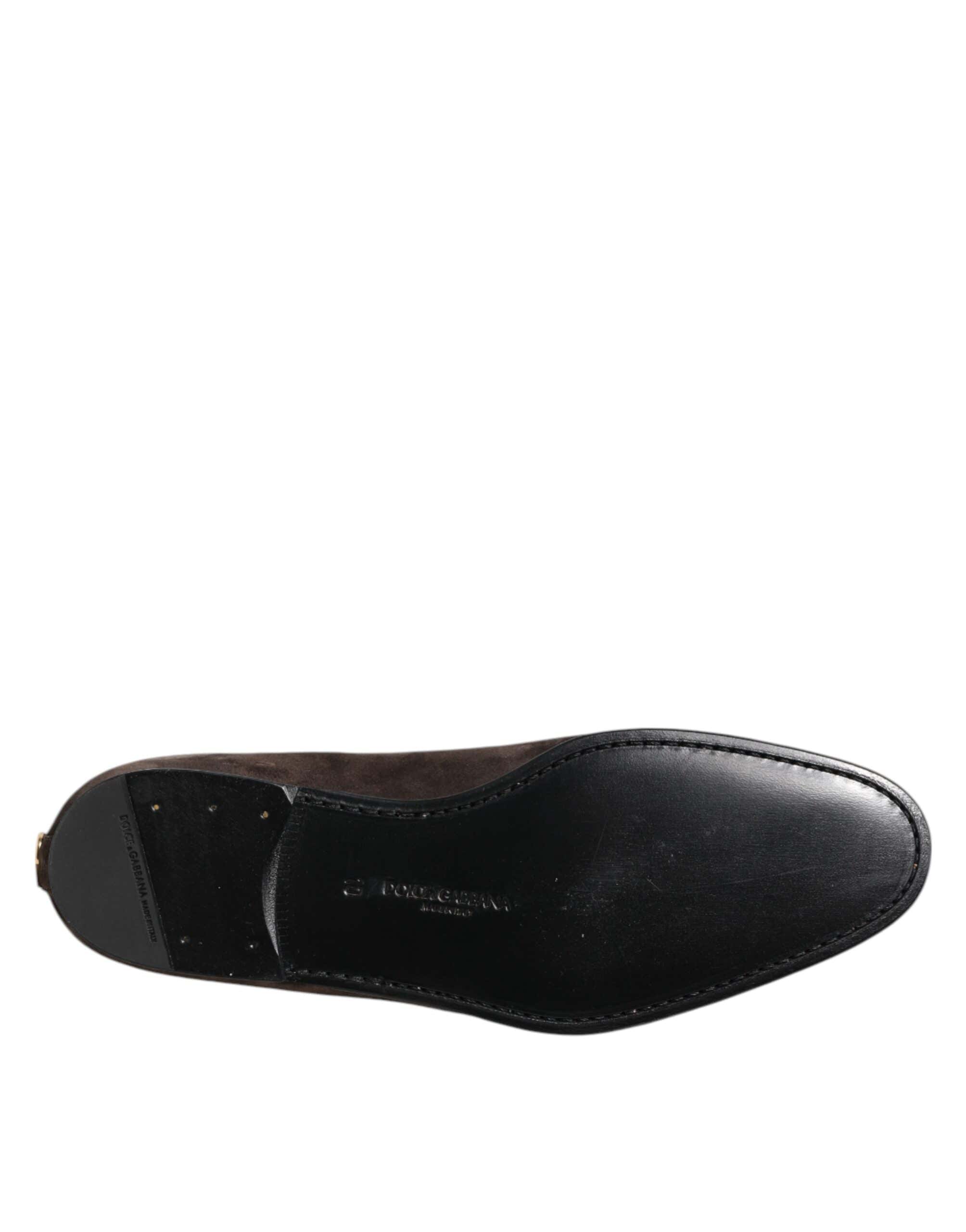 Dolce &amp; Gabbana Brune Fløjlslæder Slip On Loafers Sko