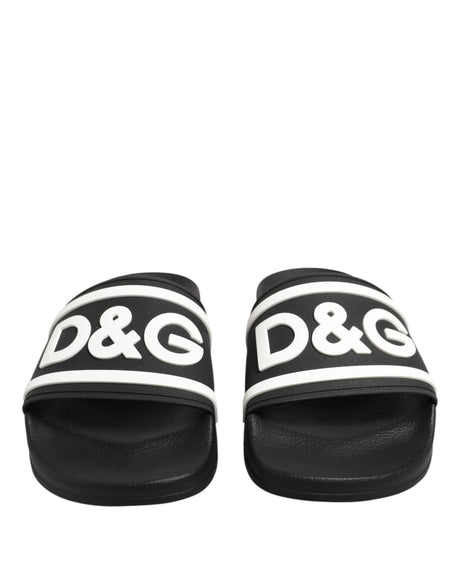 Dolce & Gabbana Black White Sandals Rubber Men Beachwear Shoes