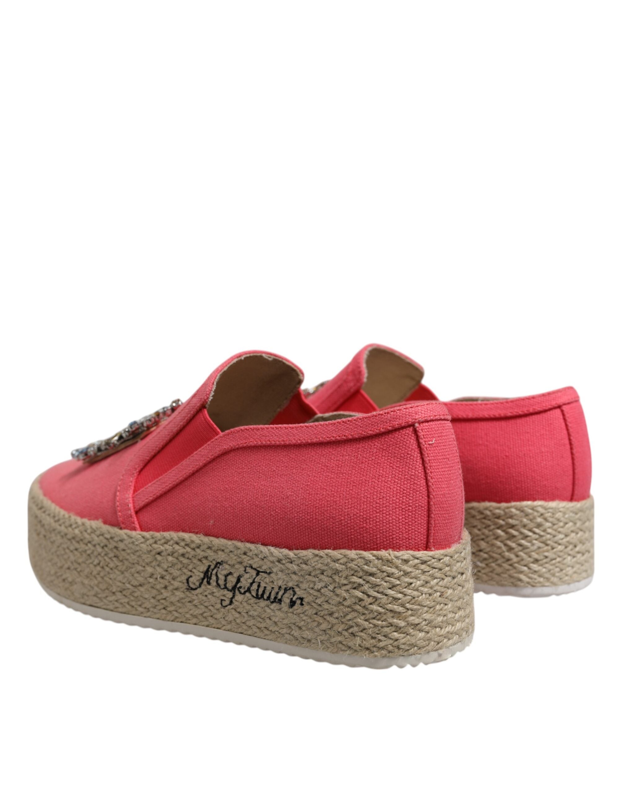 Twinset Pink Canvas Krystaludsmykkede Slip On Sko