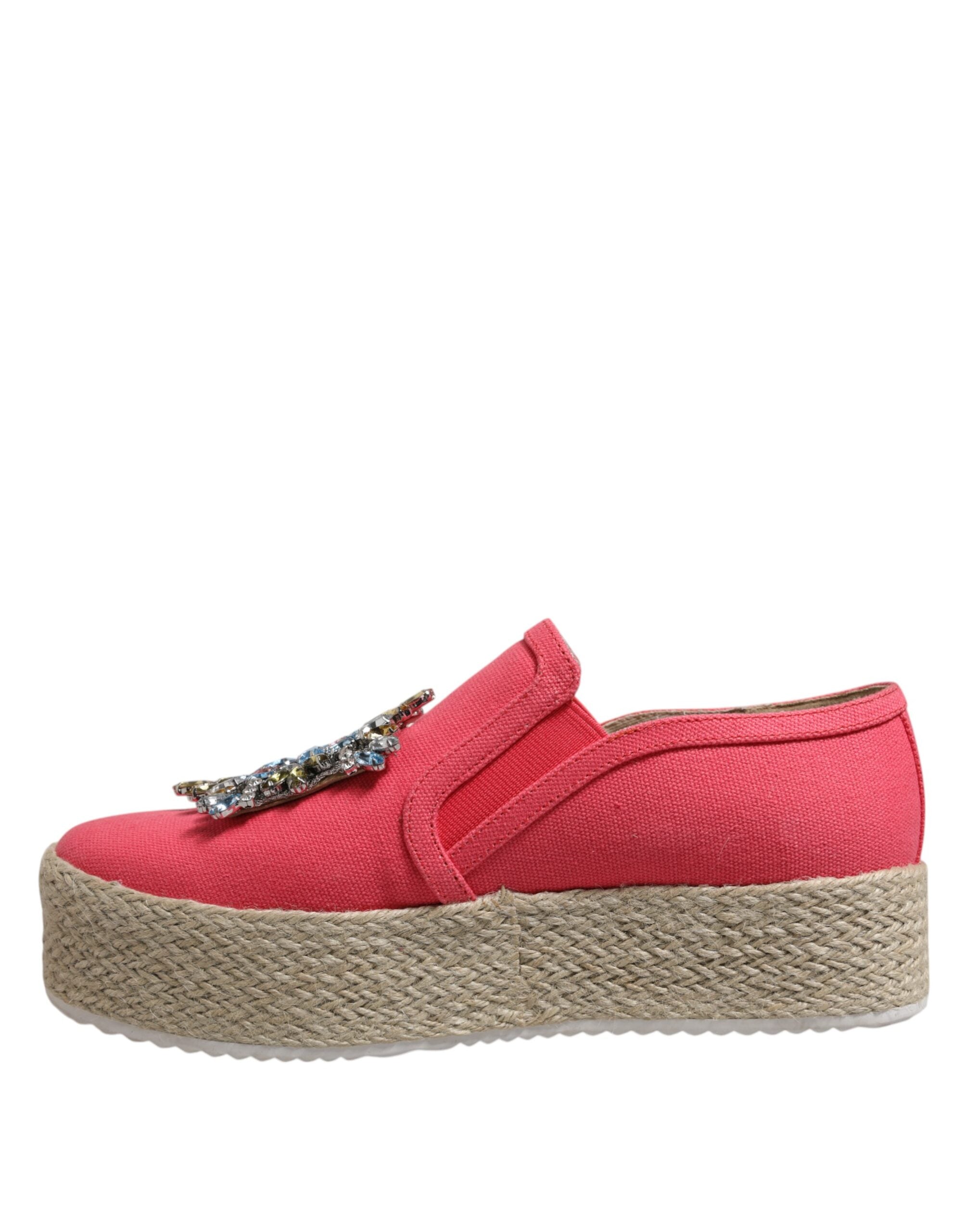 Twinset Pink Canvas Krystaludsmykkede Slip On Sko