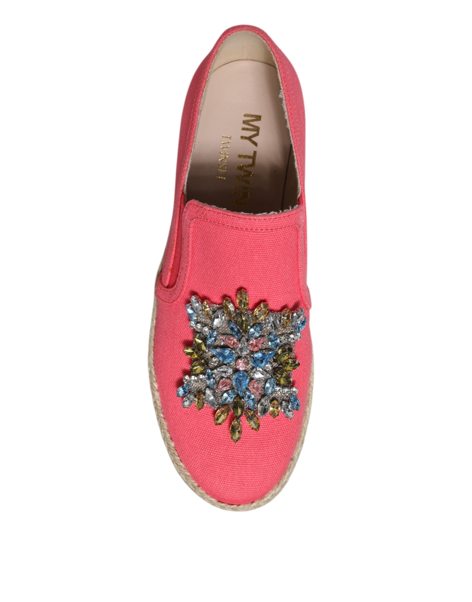 Twinset Pink Canvas Krystaludsmykkede Slip On Sko