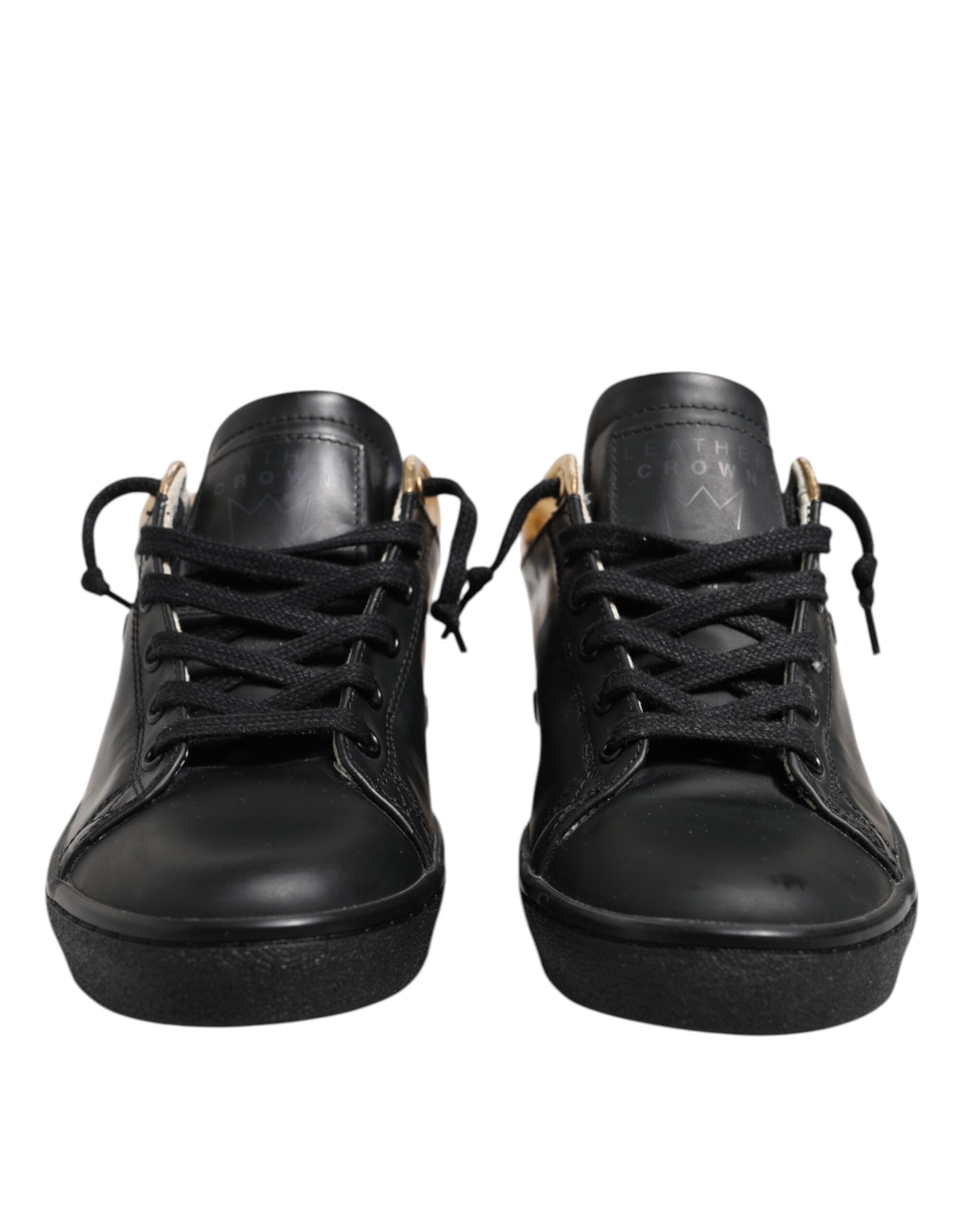 Læderkrone Sorte Guld Snøre Lave Sneakers Damesko