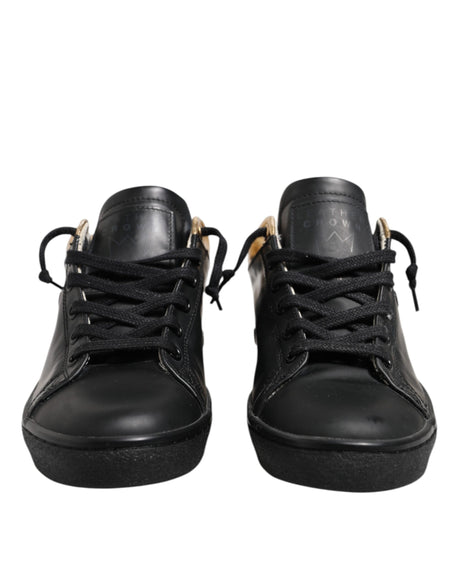 Læderkrone Sorte Guld Snøre Lave Sneakers Damesko