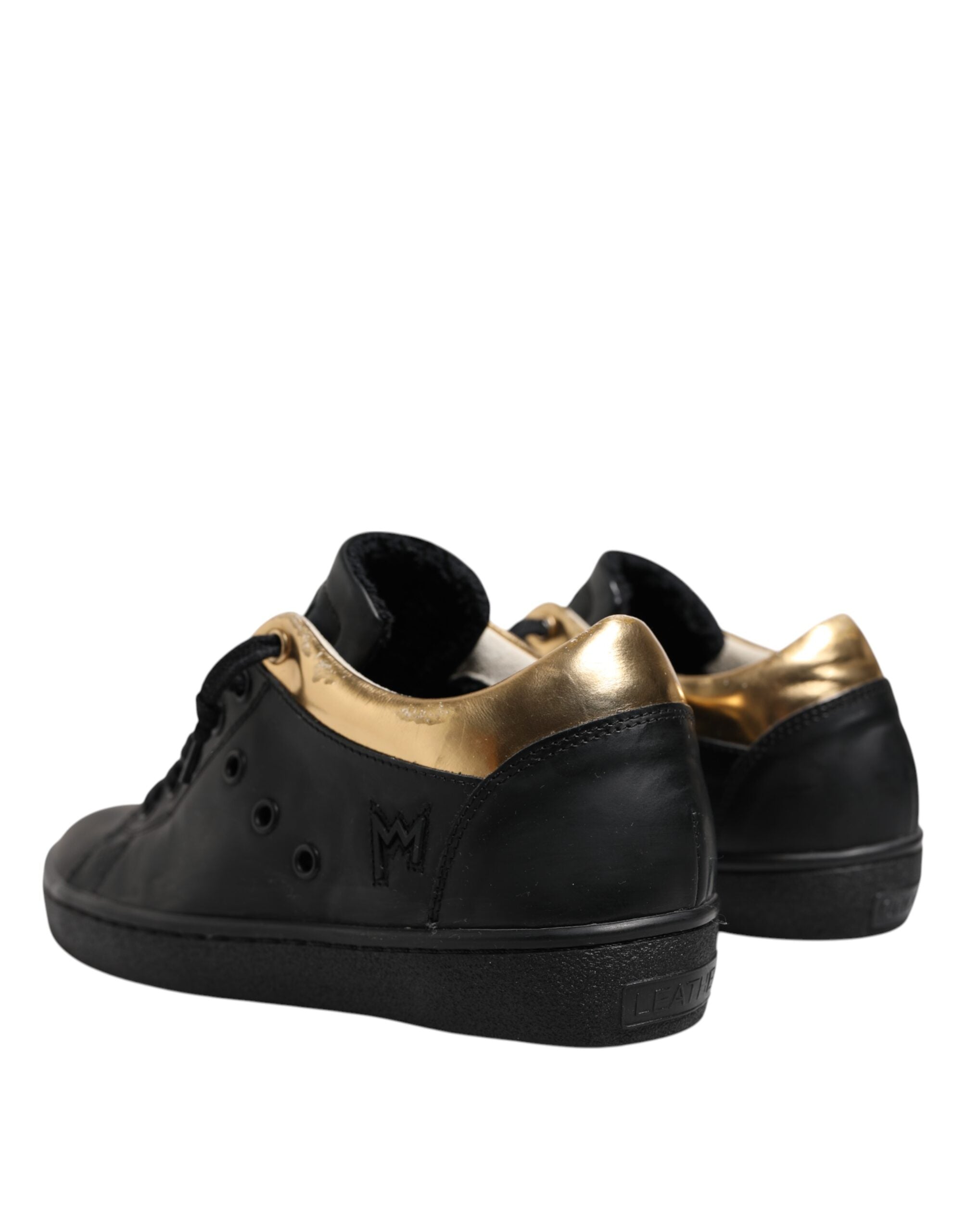 Læderkrone Sorte Guld Snøre Lave Sneakers Damesko