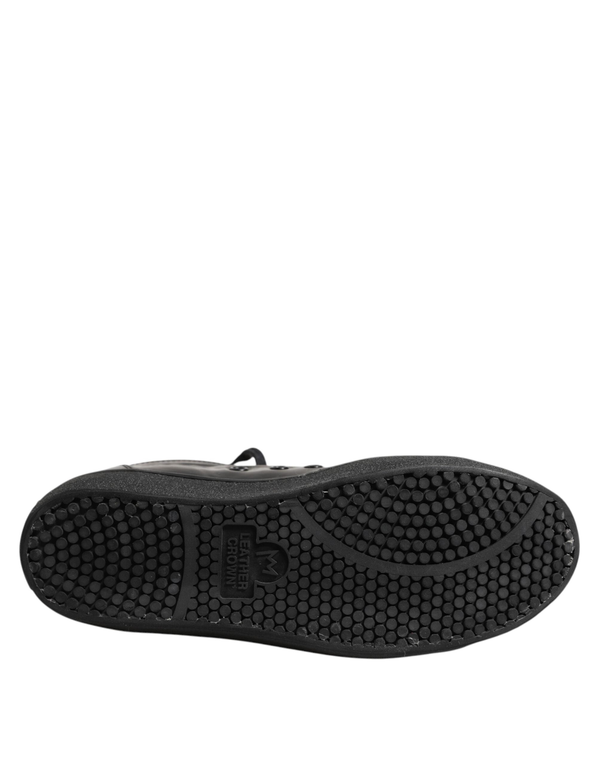 Læderkrone Sorte Guld Snøre Lave Sneakers Damesko