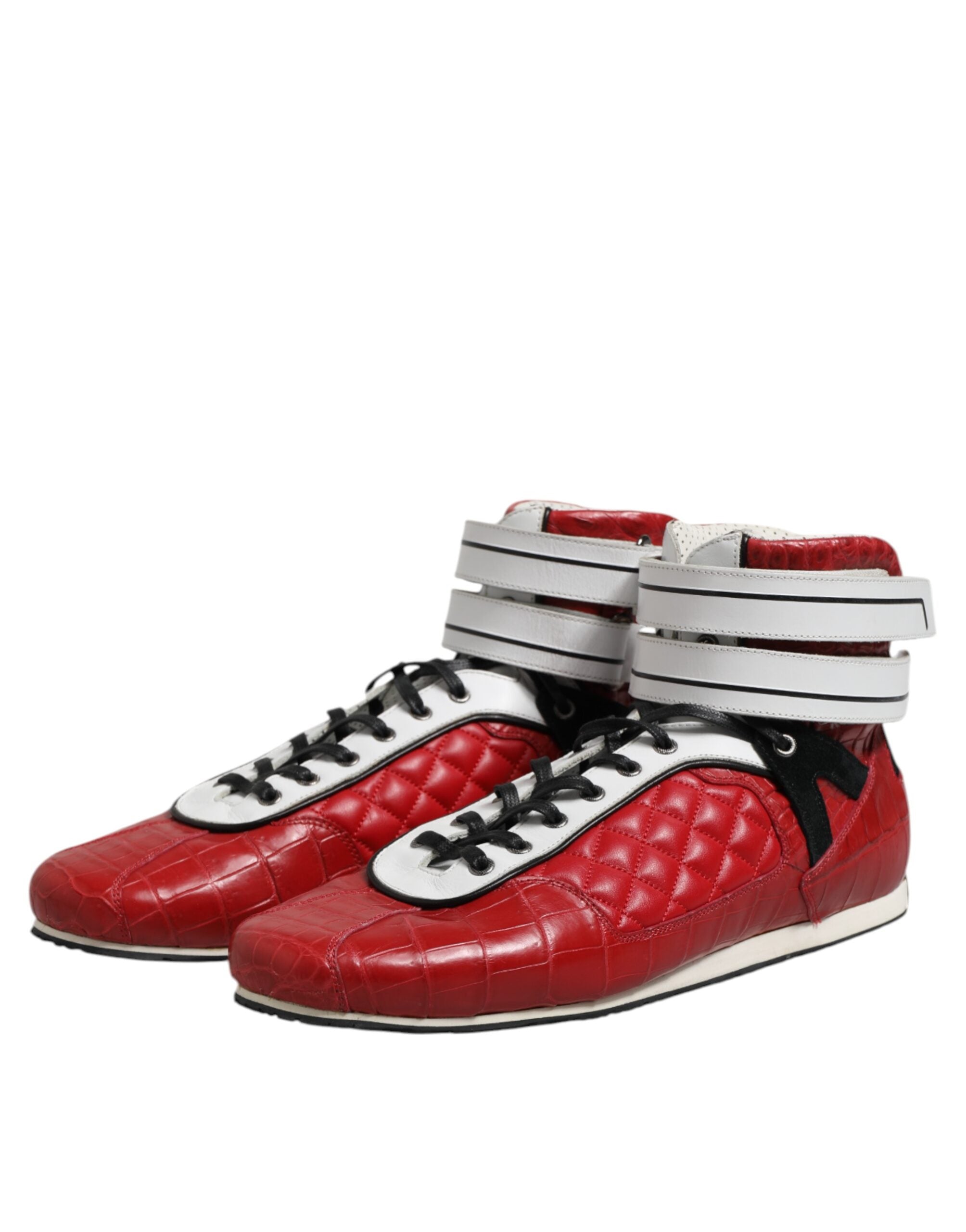 Dolce &amp; Gabbana Røde Quiltede Læder Sneakers Sko Med Snøre
