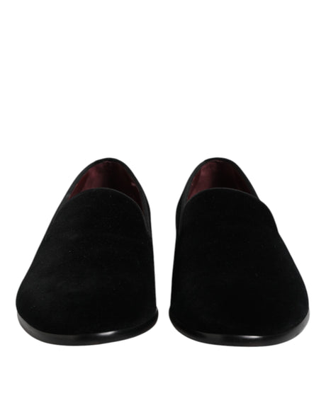 Dolce &amp; Gabbana Sorte Velour Slip On Loafers Formelle Sko