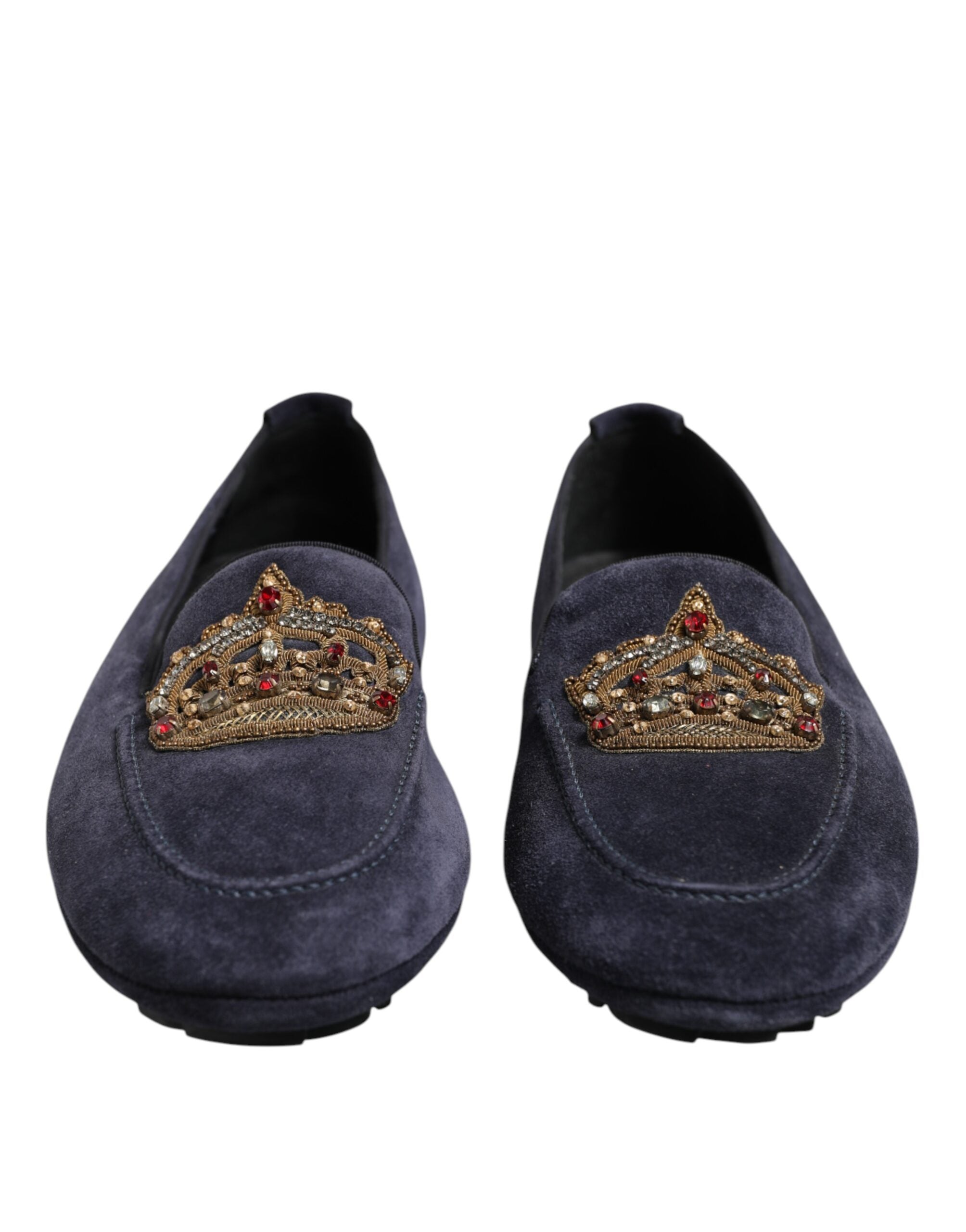 Dolce &amp; Gabbana Blå Ruskinds Loafers Med Krystalkroner Pæne Sko