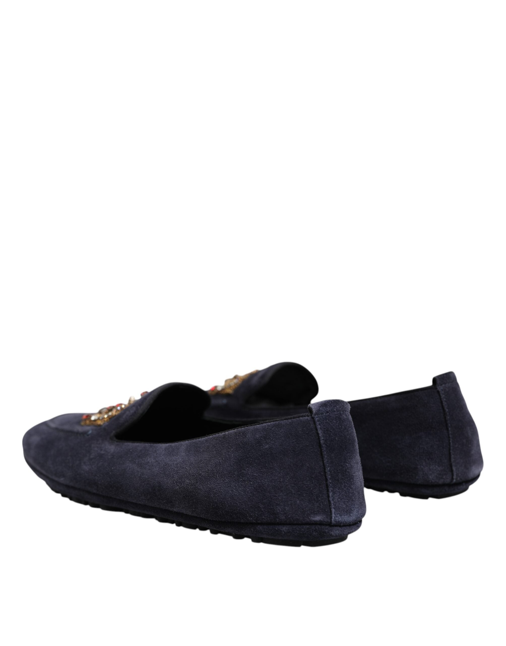 Dolce &amp; Gabbana Blå Ruskinds Loafers Med Krystalkroner Pæne Sko