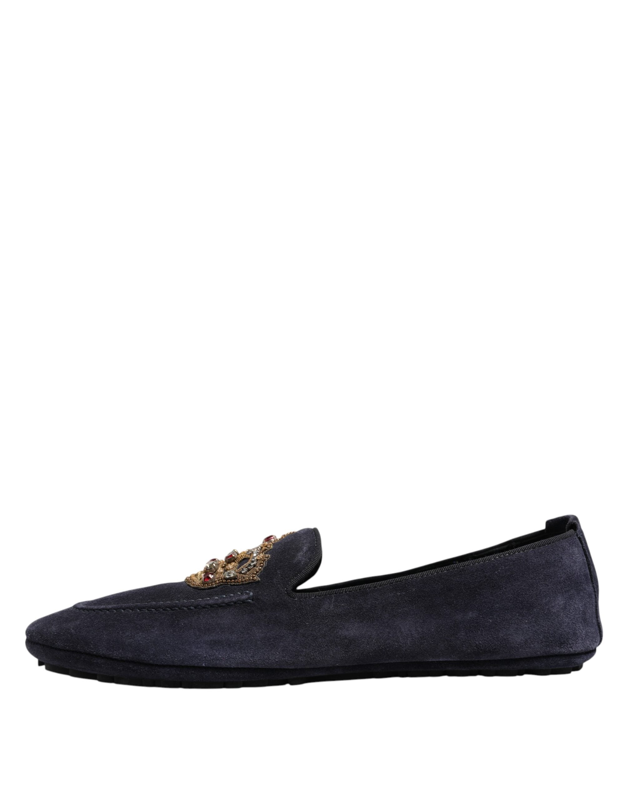 Dolce &amp; Gabbana Blå Ruskinds Loafers Med Krystalkroner Pæne Sko