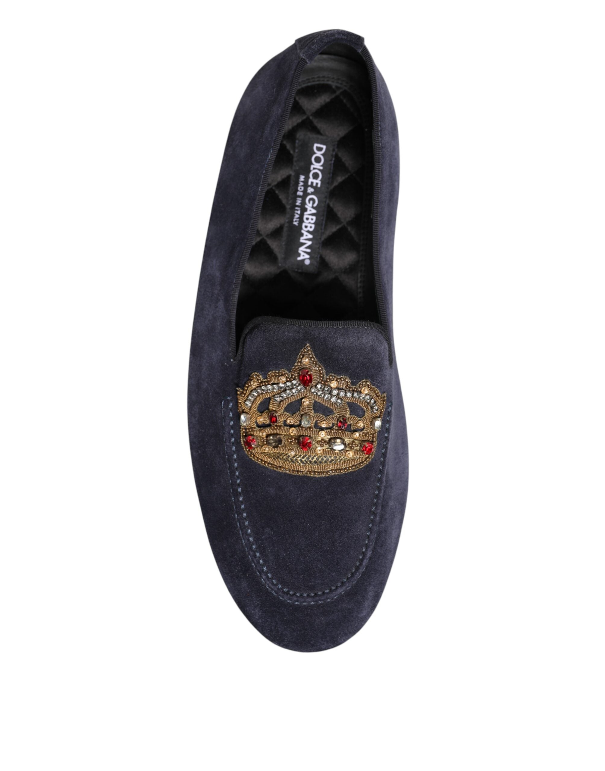 Dolce &amp; Gabbana Blå Ruskinds Loafers Med Krystalkroner Pæne Sko