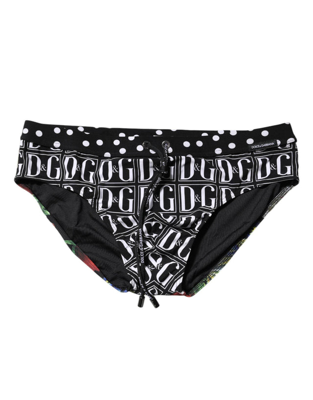 Dolce & Gabbana Black Floral Logo Beachwear Men Brief Swimwear - Hilstor