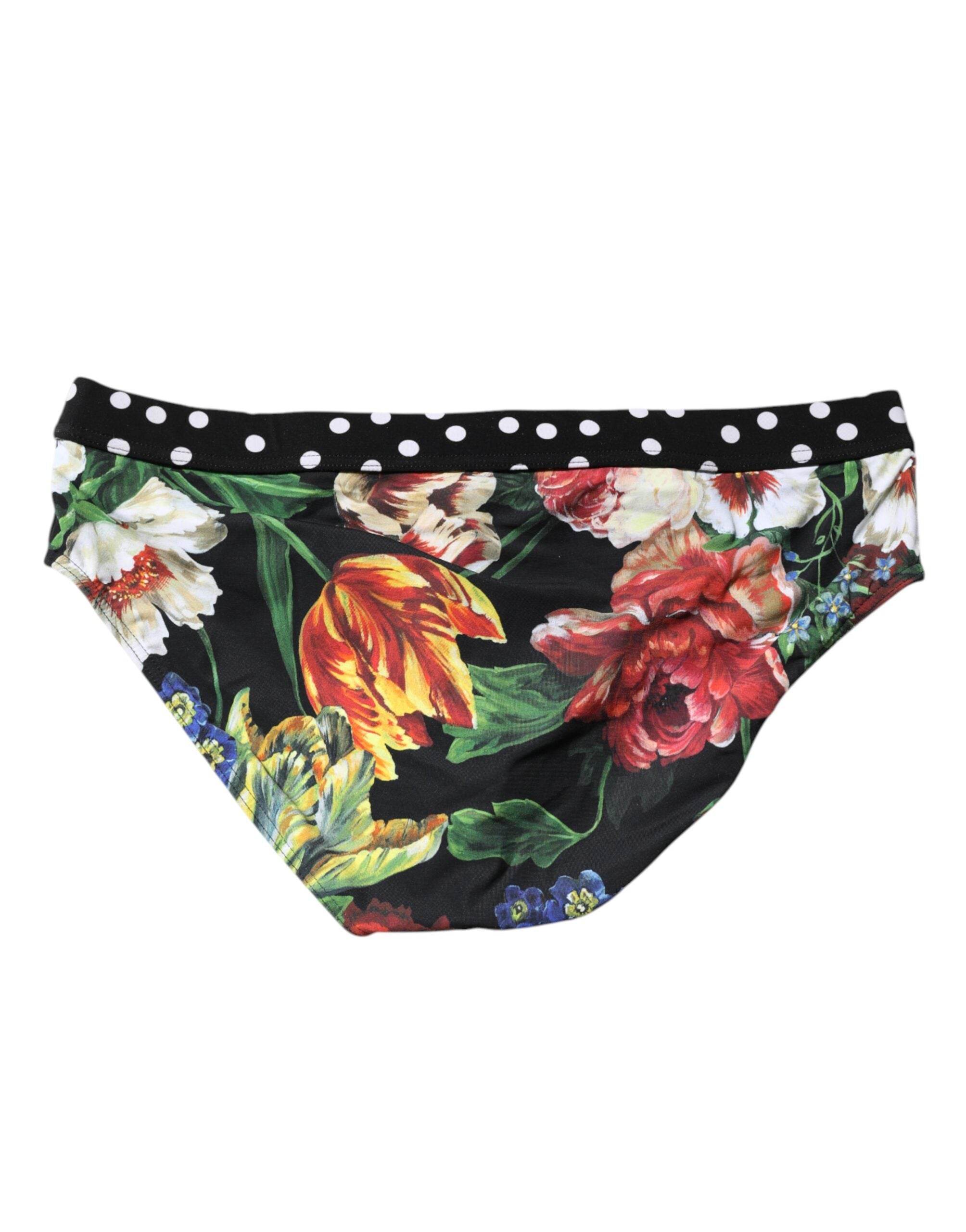 Dolce & Gabbana Black Floral Logo Beachwear Men Brief Swimwear - Hilstor