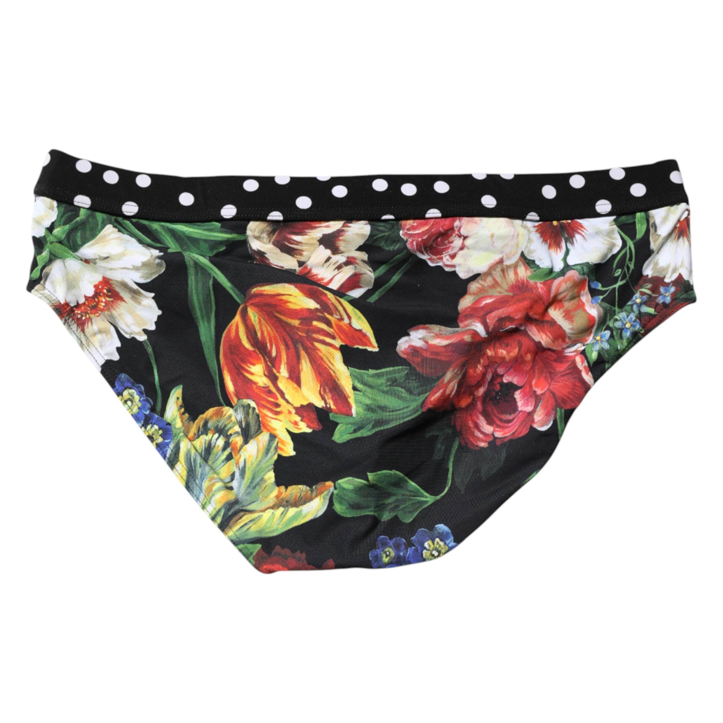 Dolce & Gabbana Black Floral Logo Beachwear Men Brief Swimwear - Hilstor