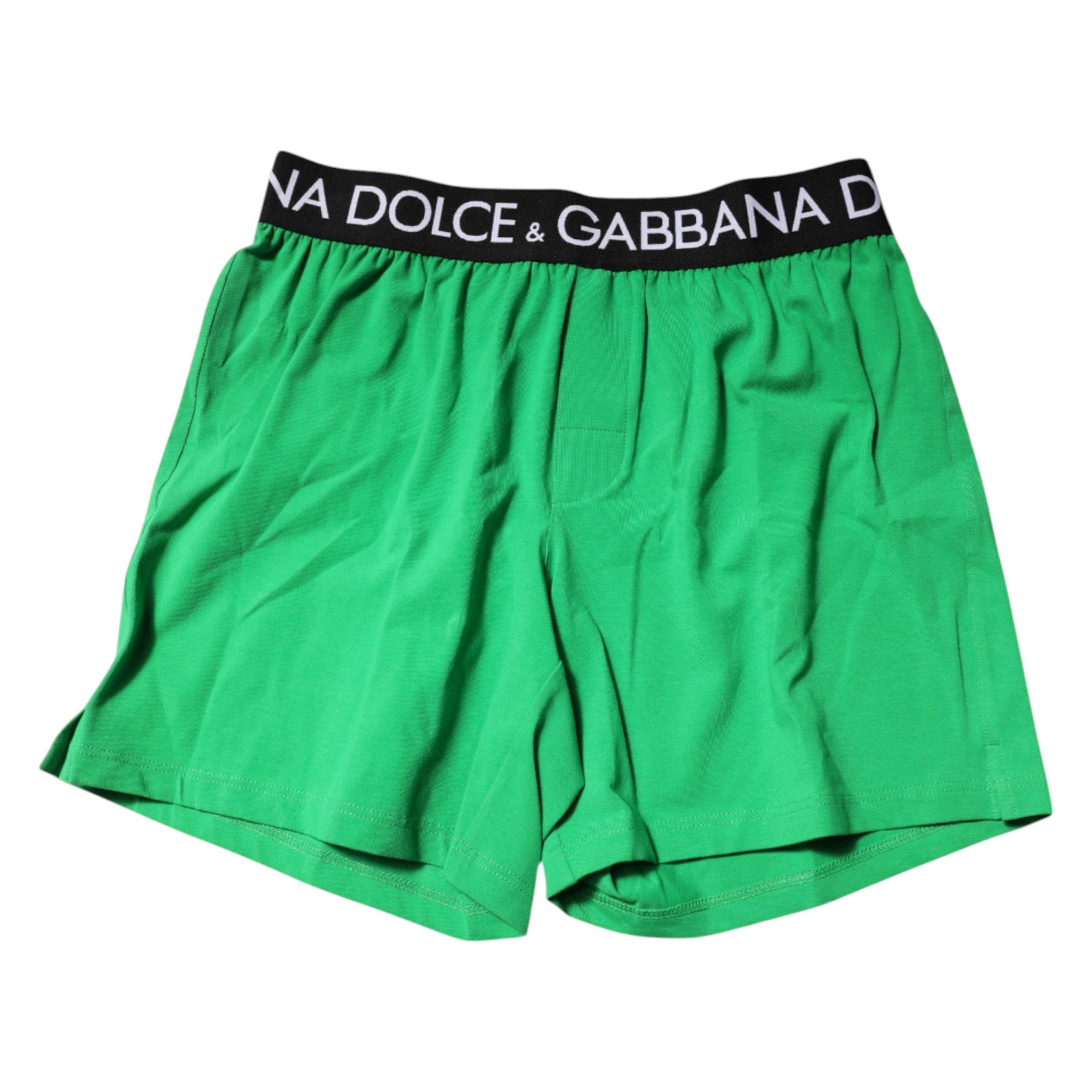 Dolce & Gabbana Green Cotton Regular Boxer Shorts Underwear - Hilstor
