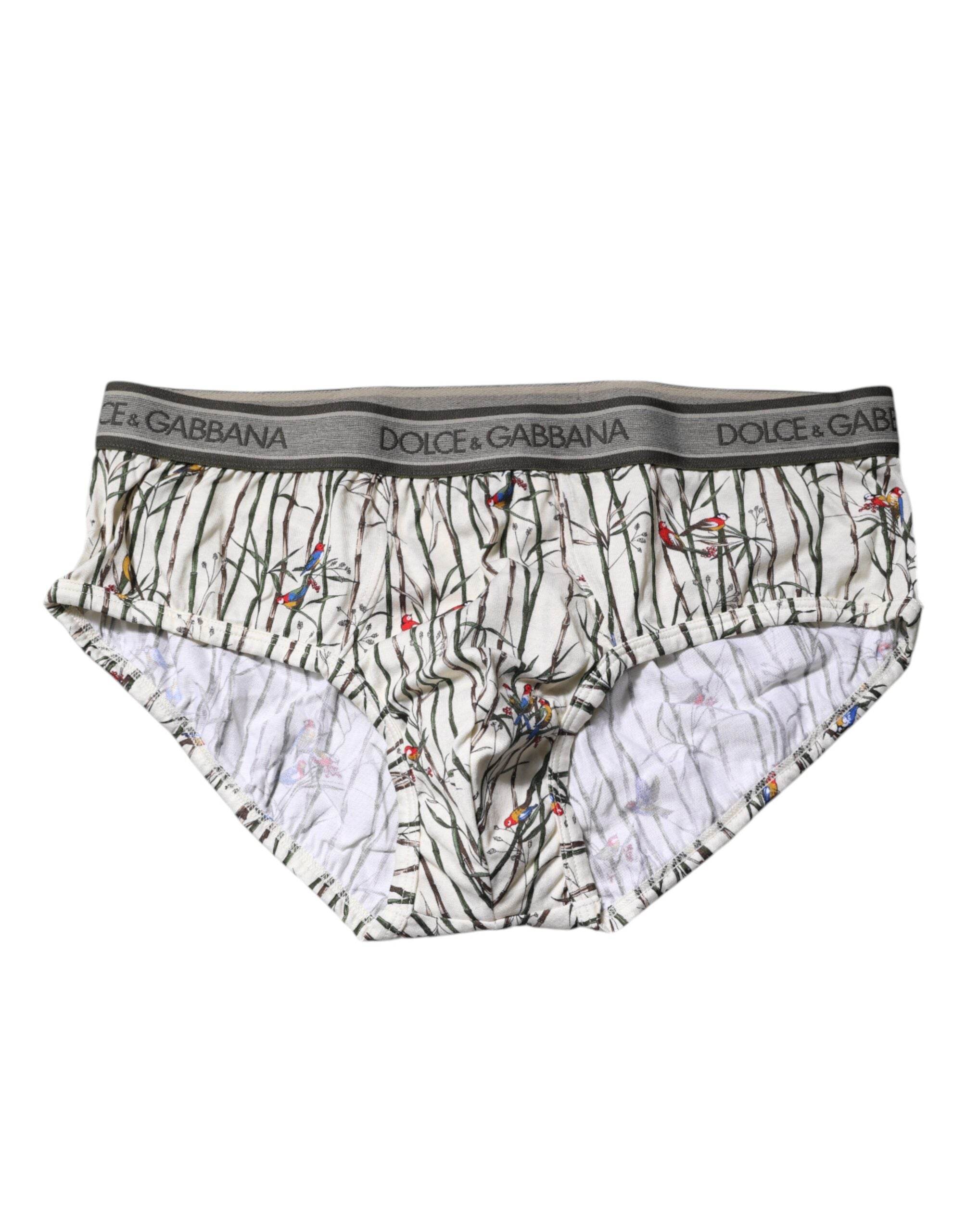Dolce & Gabbana Ivory Bird Print Cotton Regular Brief Underwear - Hilstor