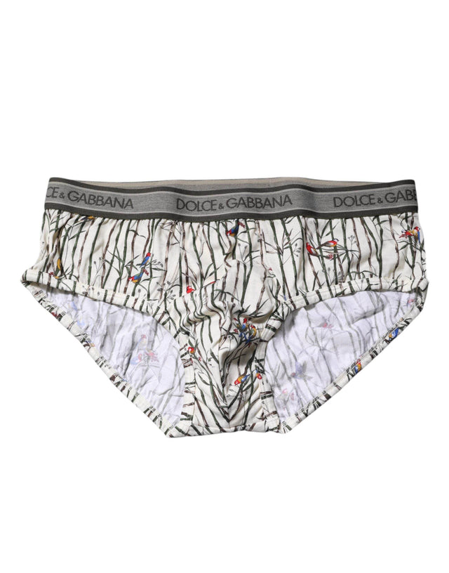 Dolce & Gabbana Ivory Bird Print Cotton Regular Brief Underwear - Hilstor