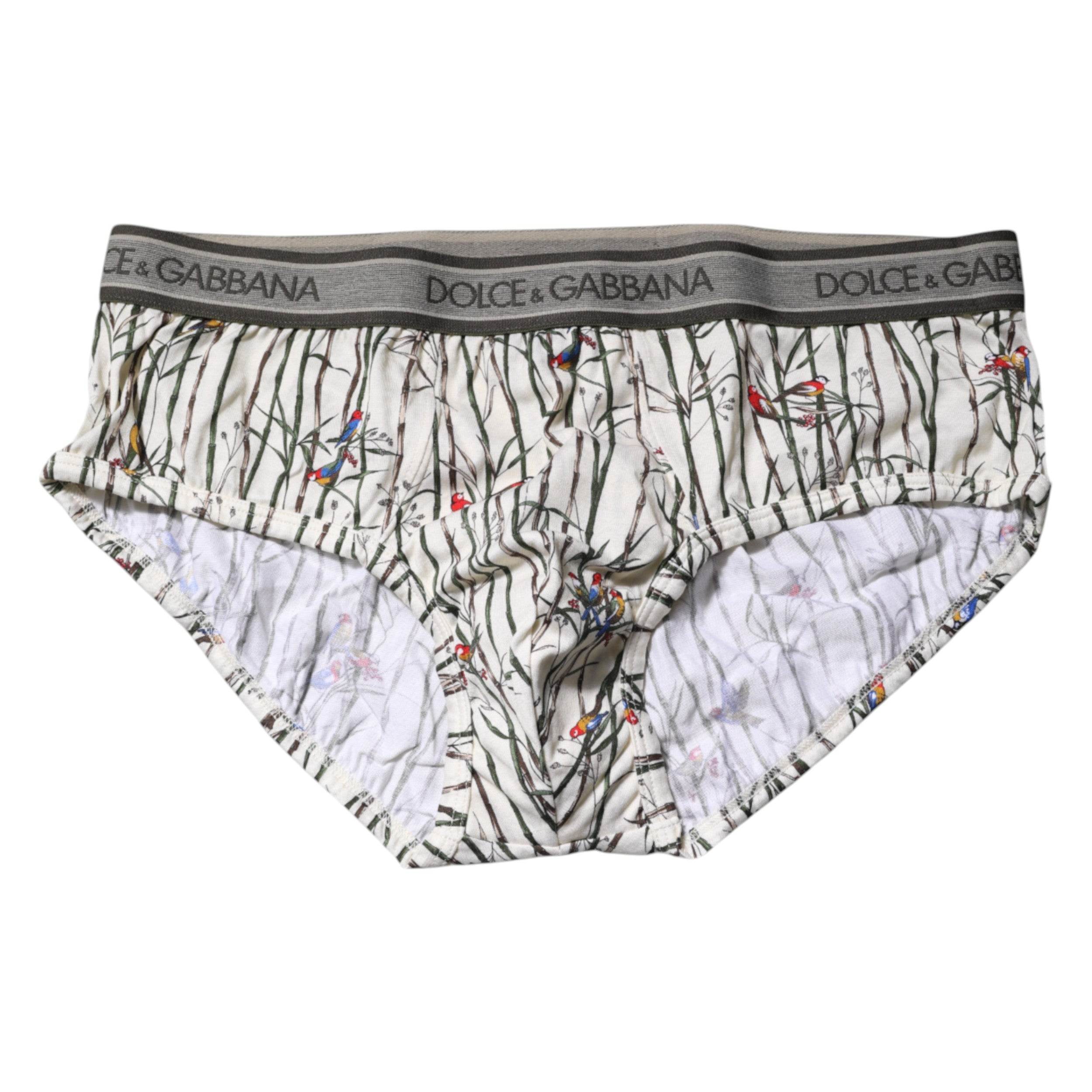 Dolce & Gabbana Ivory Bird Print Cotton Regular Brief Underwear - Hilstor