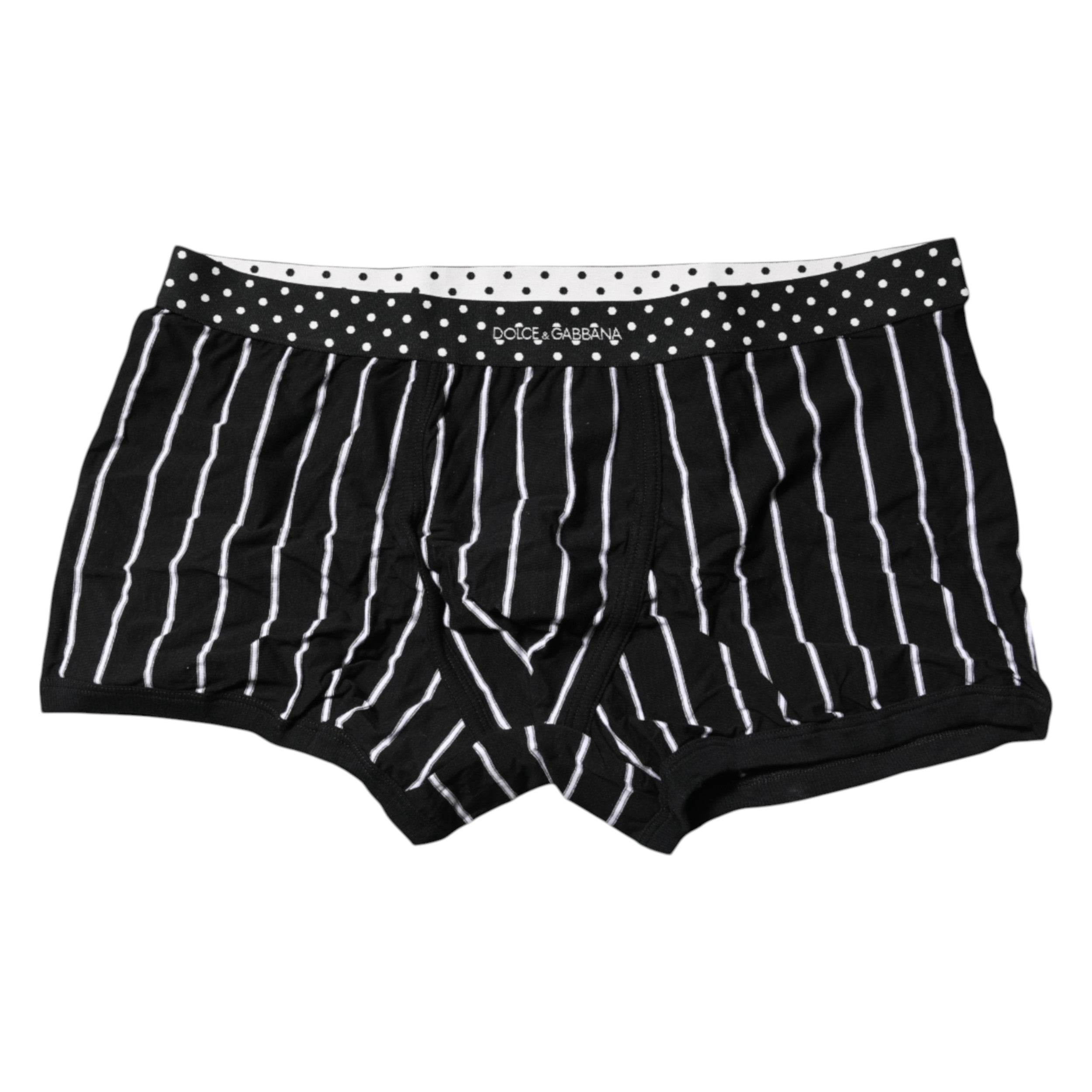 Dolce & Gabbana Black White Striped Regular Boxer Underwear - Hilstor