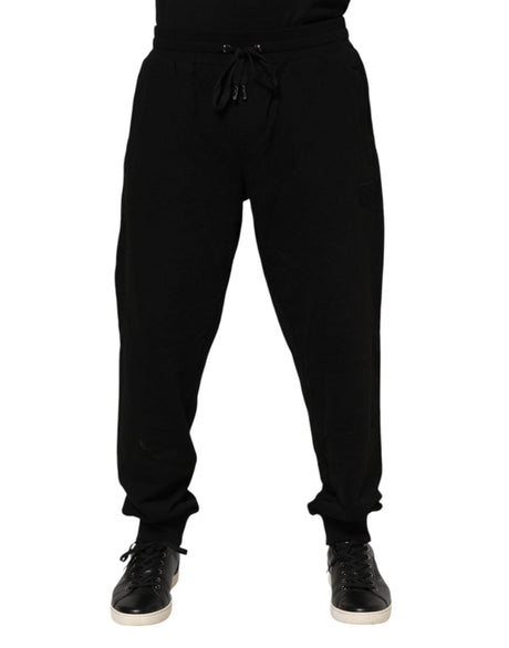 Dolce & Gabbana Black Cotton Logo Tape Men Jogger Pants - Hilstor