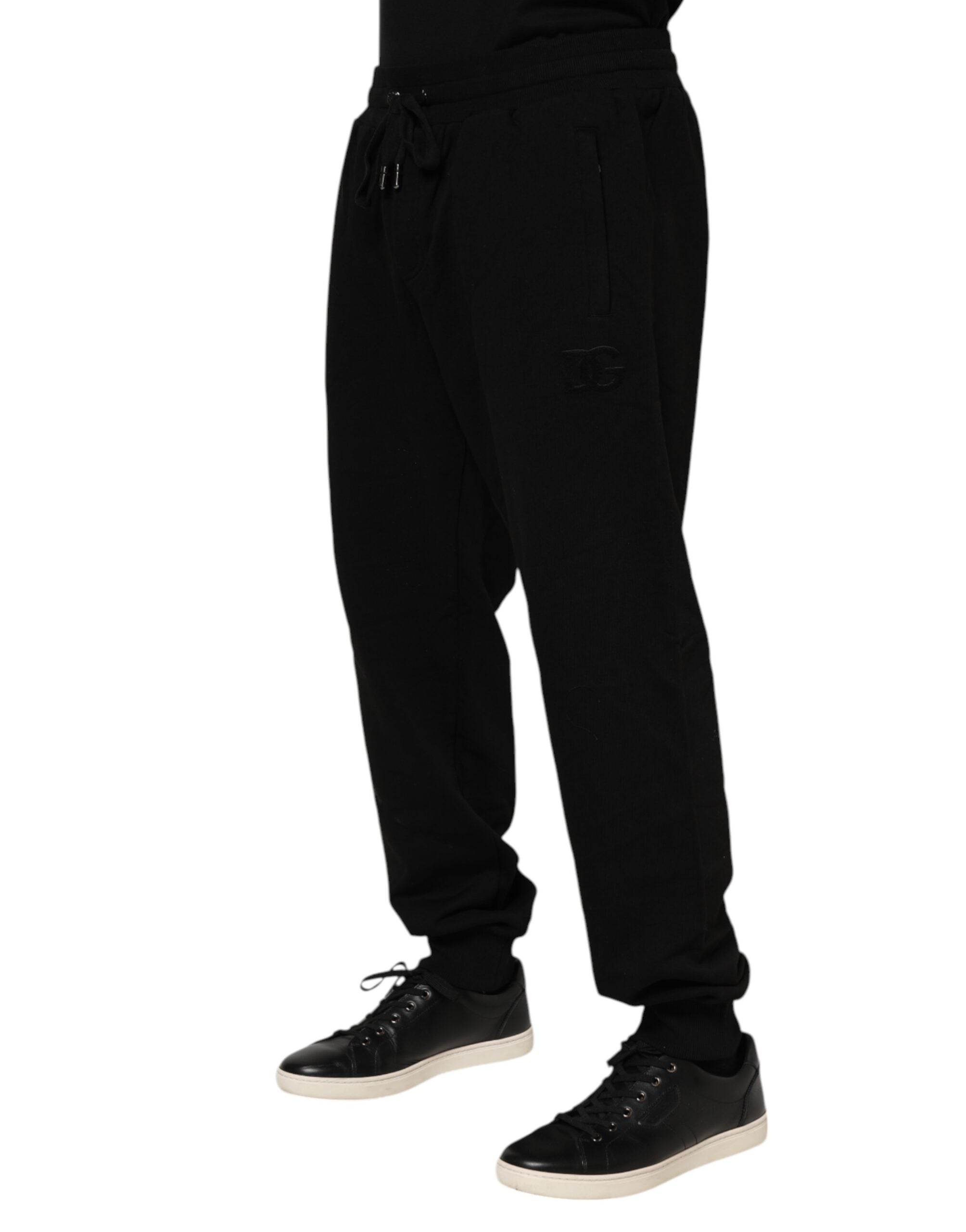 Dolce & Gabbana Black Cotton Logo Tape Men Jogger Pants - Hilstor