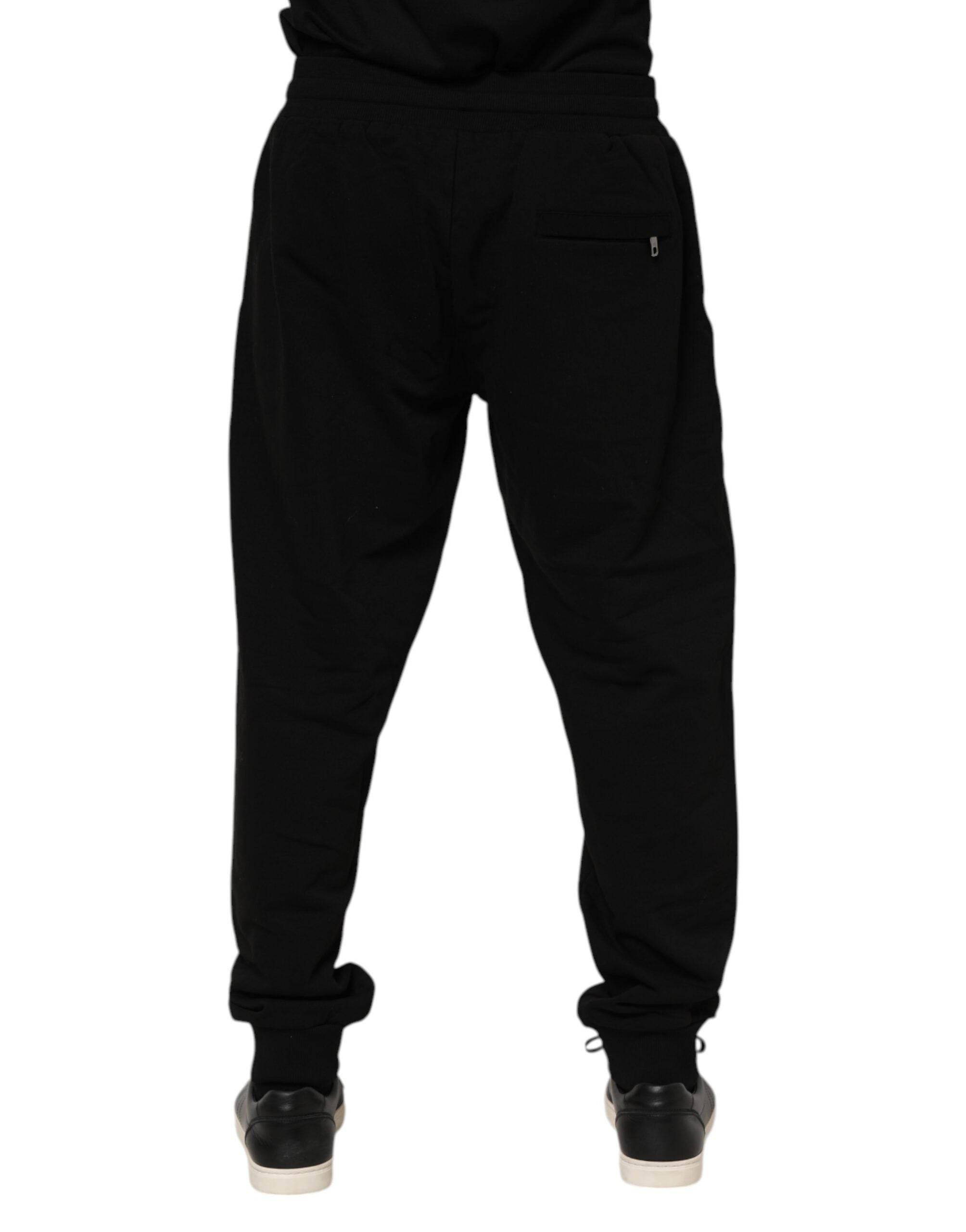 Dolce & Gabbana Black Cotton Logo Tape Men Jogger Pants - Hilstor