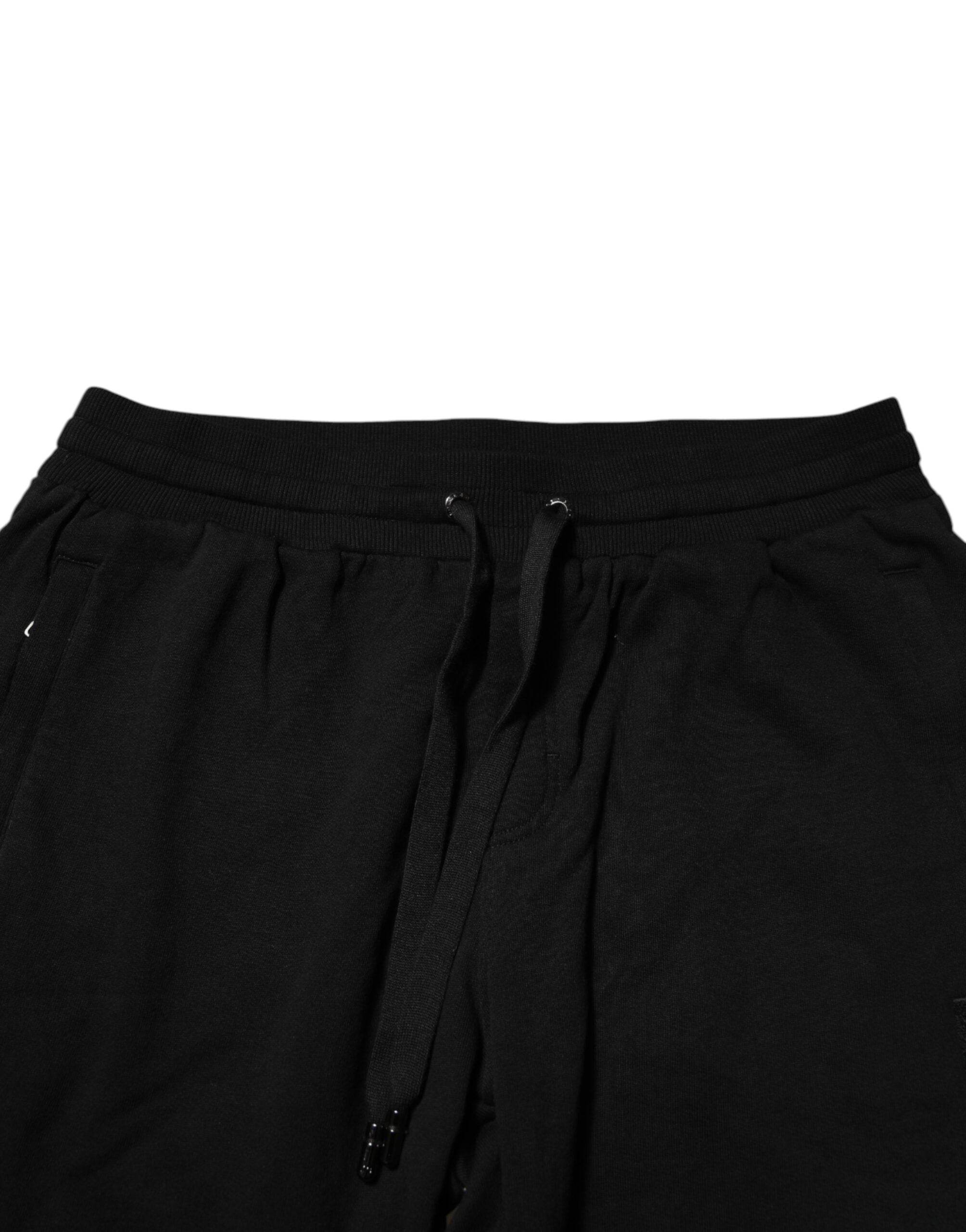 Dolce & Gabbana Black Cotton Logo Tape Men Jogger Pants - Hilstor