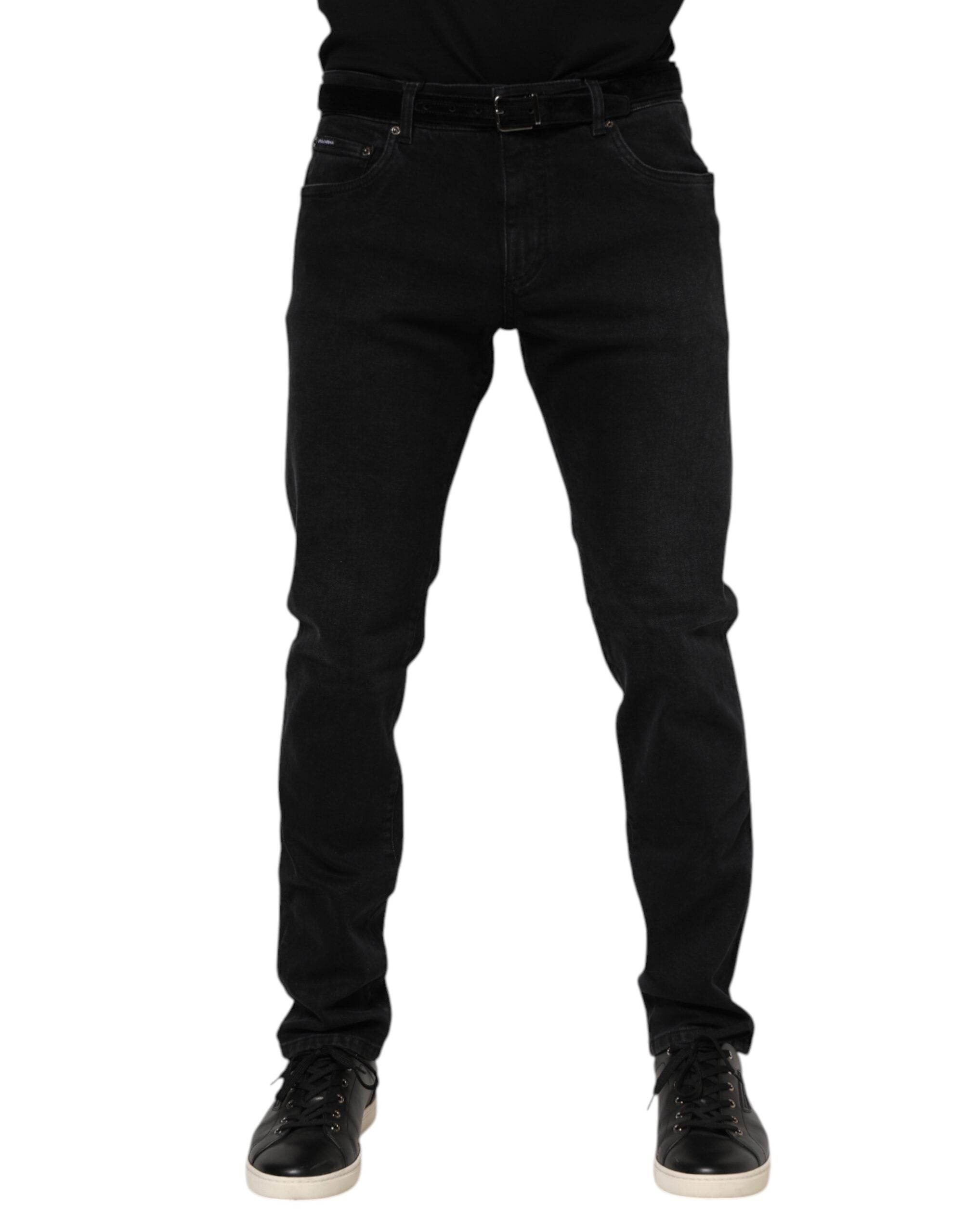 Dolce & Gabbana Black Cotton Logo Plaque Denim Jeans - Hilstor