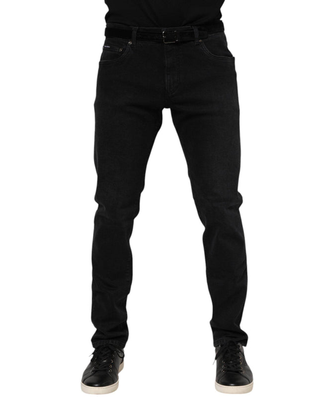 Dolce & Gabbana Black Cotton Logo Plaque Denim Jeans - Hilstor