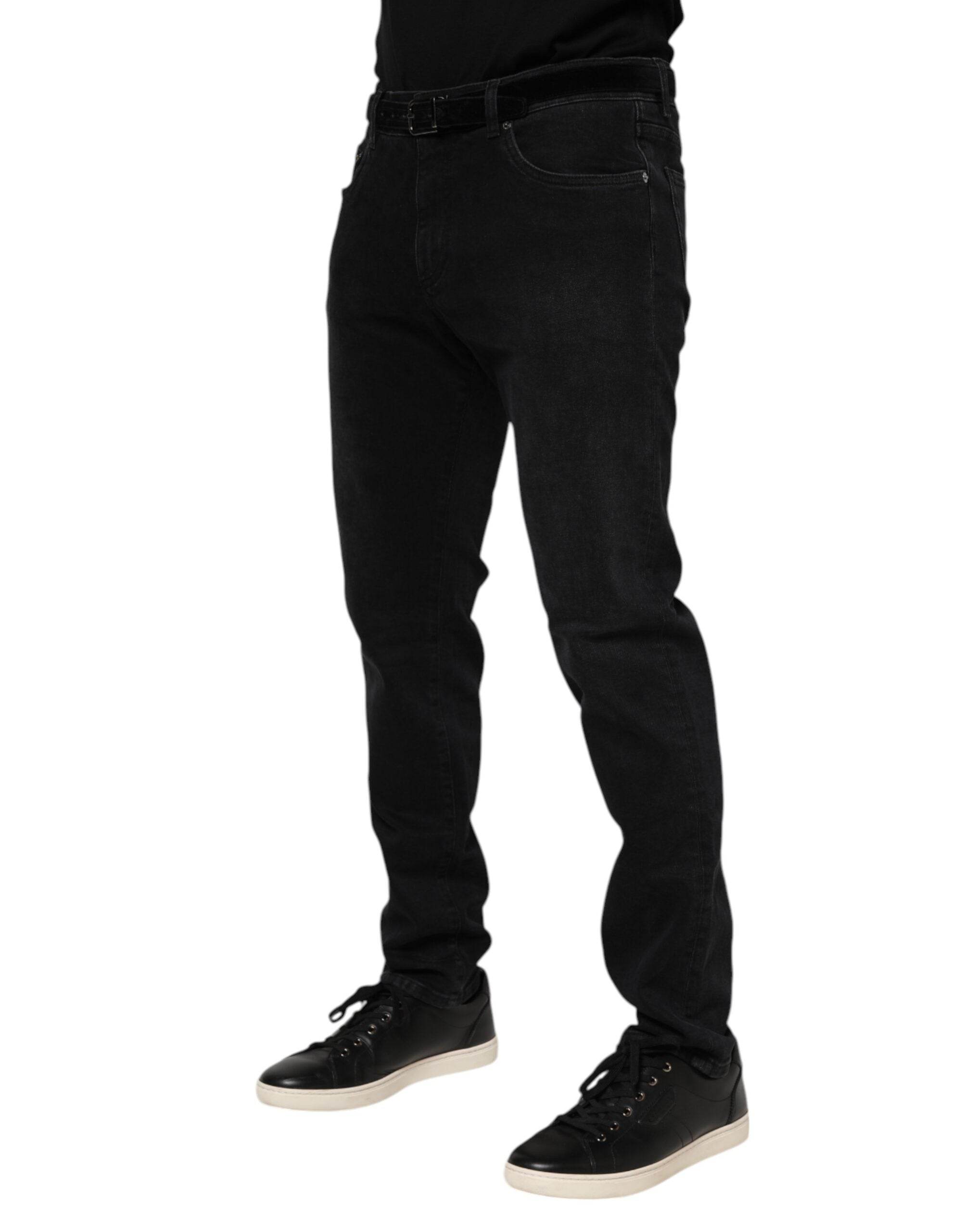 Dolce & Gabbana Black Cotton Logo Plaque Denim Jeans - Hilstor