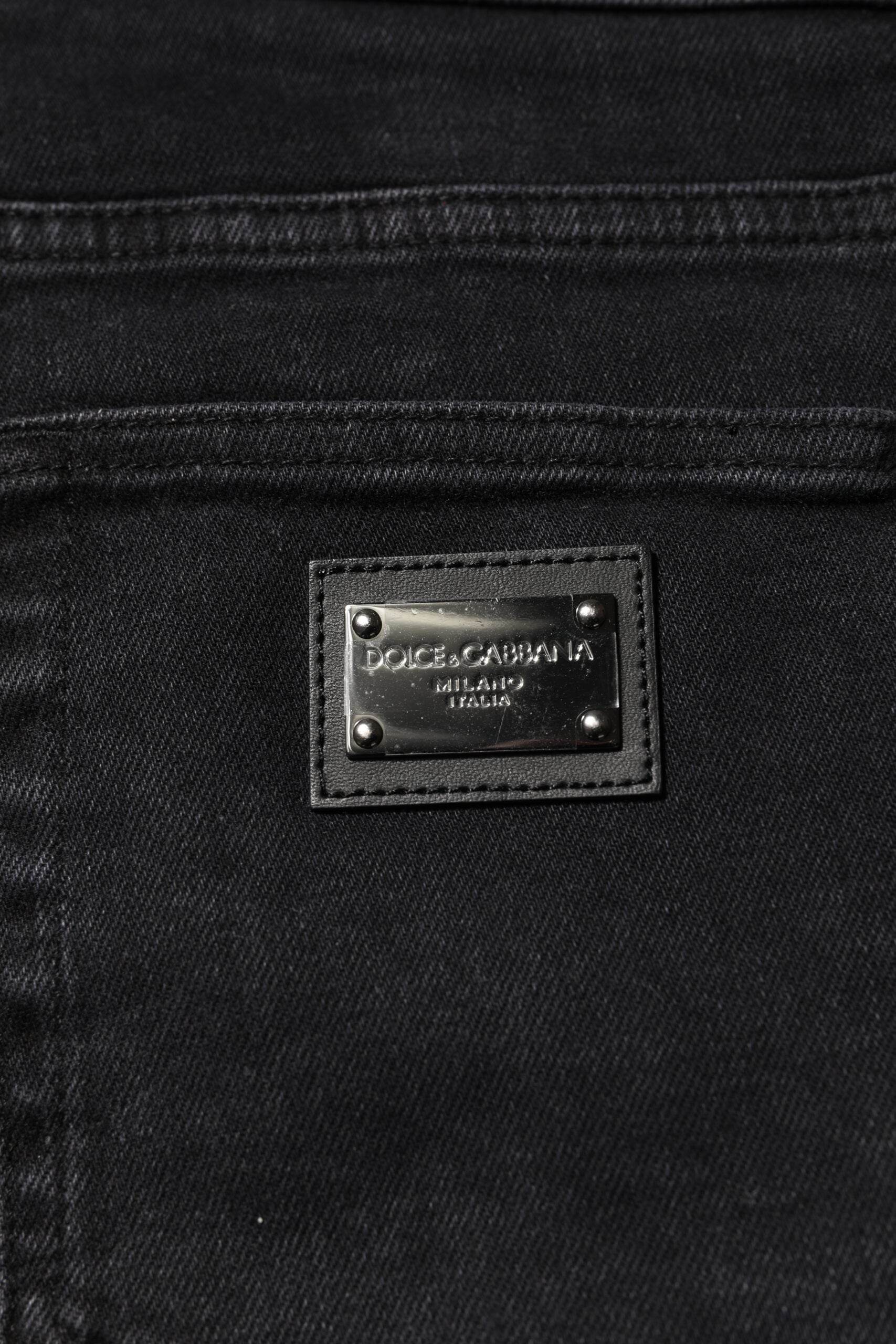 Dolce & Gabbana Black Cotton Logo Plaque Denim Jeans - Hilstor