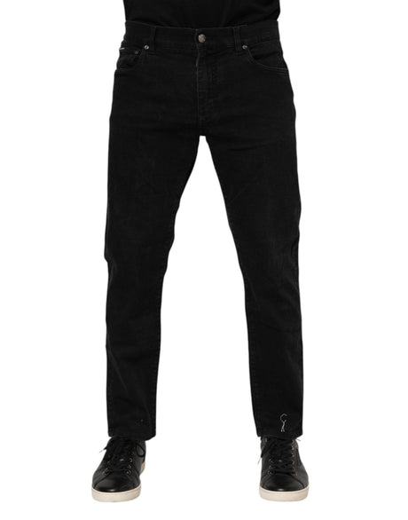 Dolce & Gabbana Black Cotton Logo Plaque Slim Fit Denim Jeans - Hilstor
