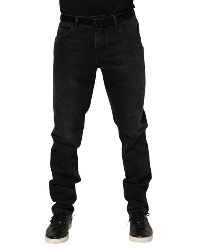 Dolce & Gabbana Black Cotton Logo Plaque Skinny Denim Jeans - Hilstor