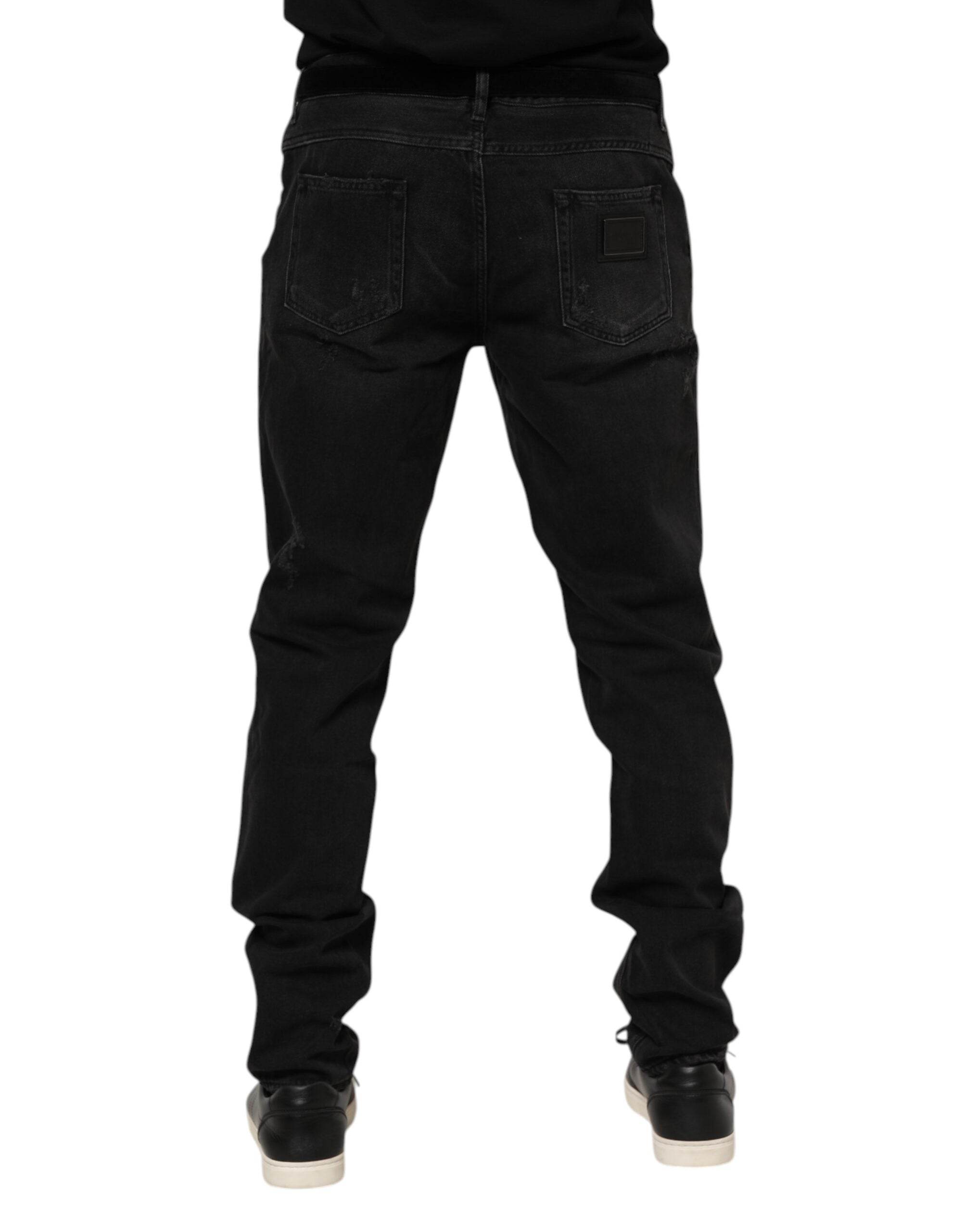 Dolce & Gabbana Black Cotton Logo Plaque Skinny Denim Jeans - Hilstor