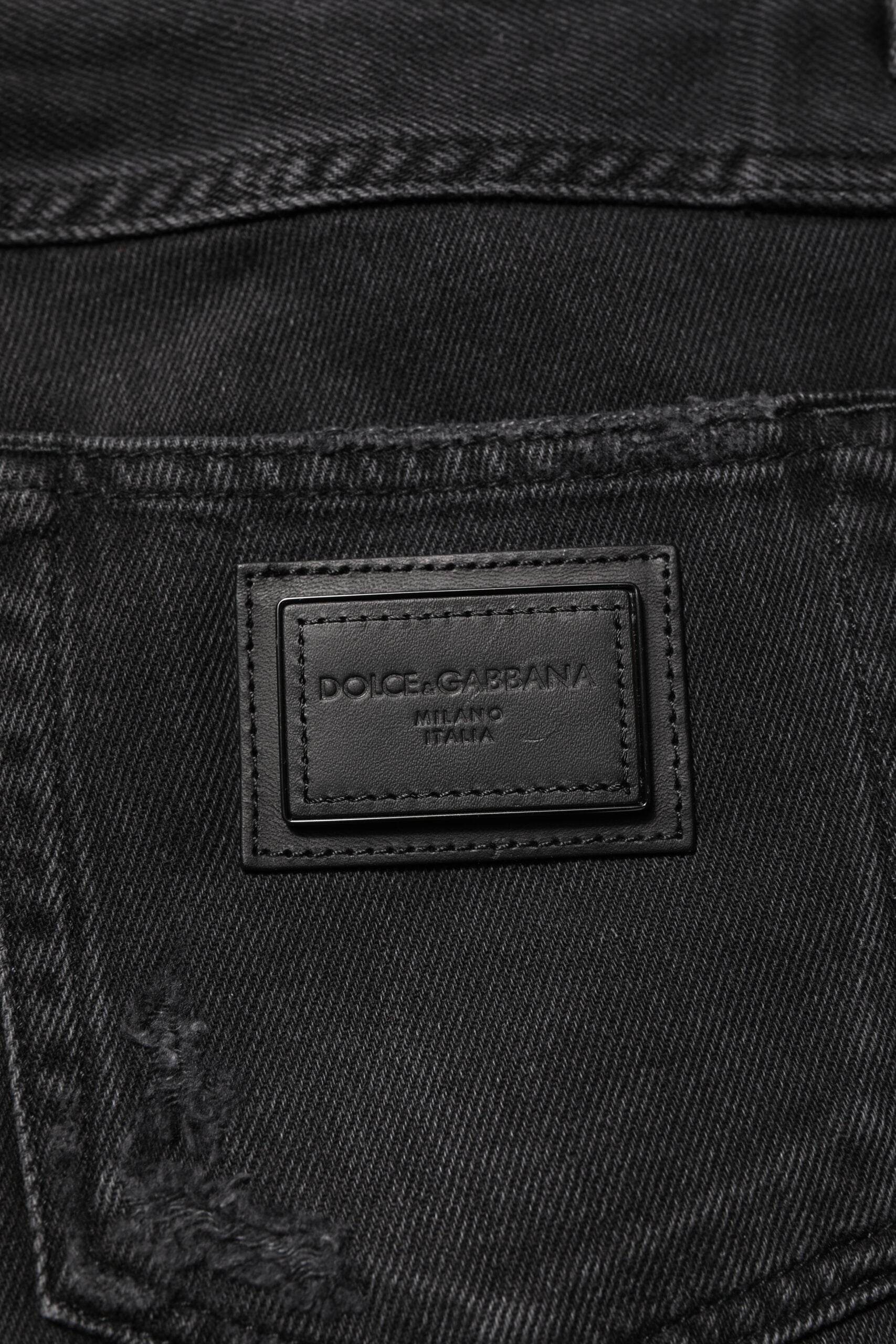 Dolce & Gabbana Black Cotton Logo Plaque Skinny Denim Jeans - Hilstor