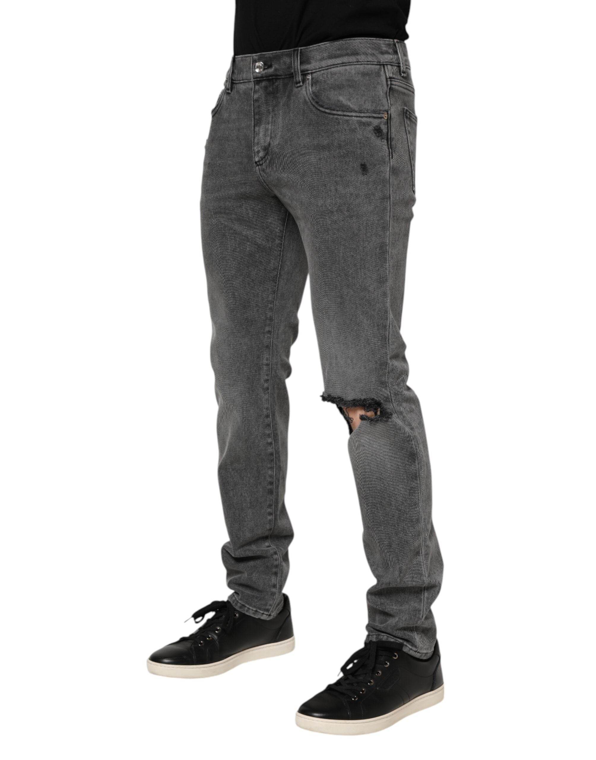Dolce & Gabbana Gray Cotton Logo Plaque Denim Jeans - Hilstor