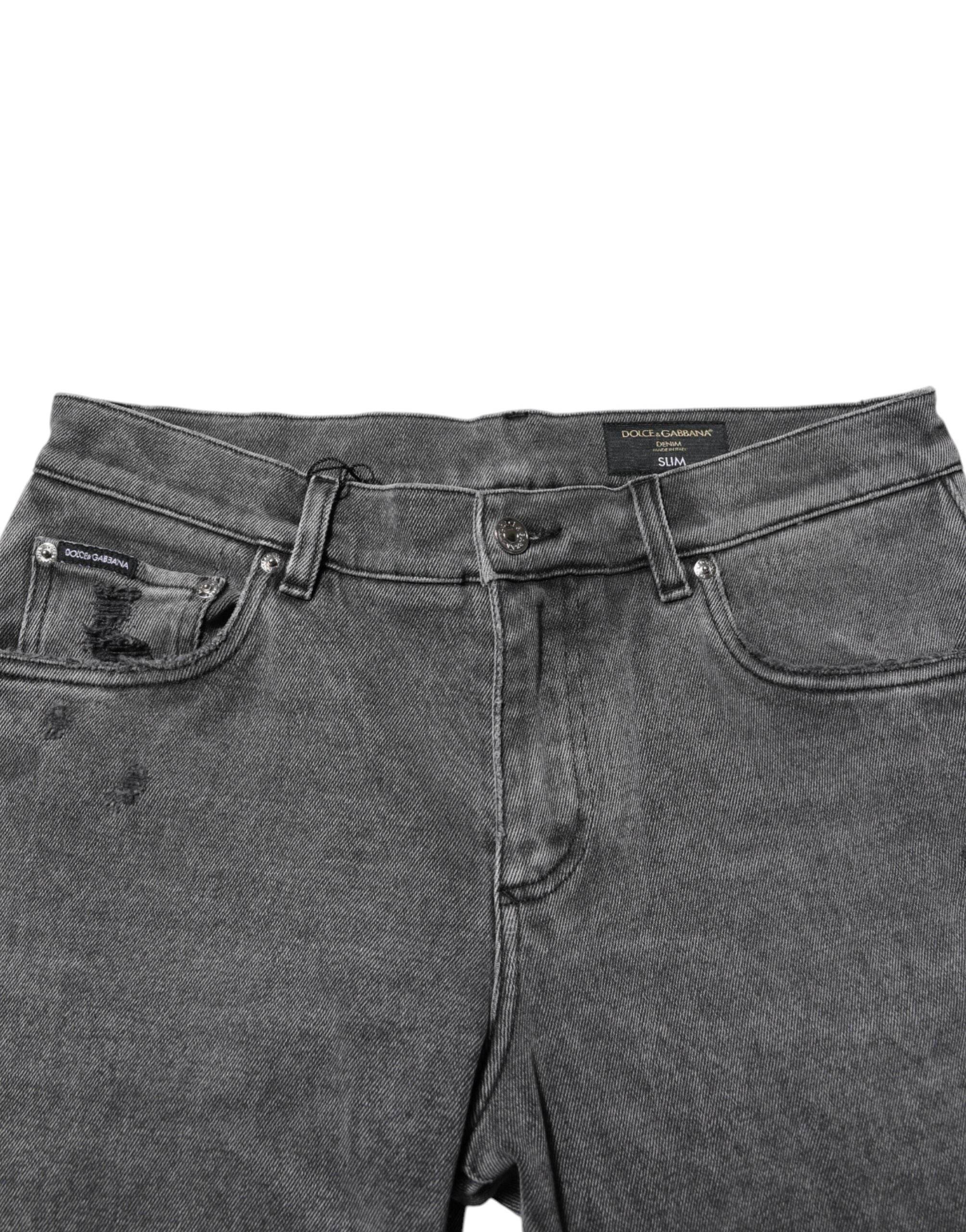 Dolce & Gabbana Gray Cotton Logo Plaque Denim Jeans - Hilstor