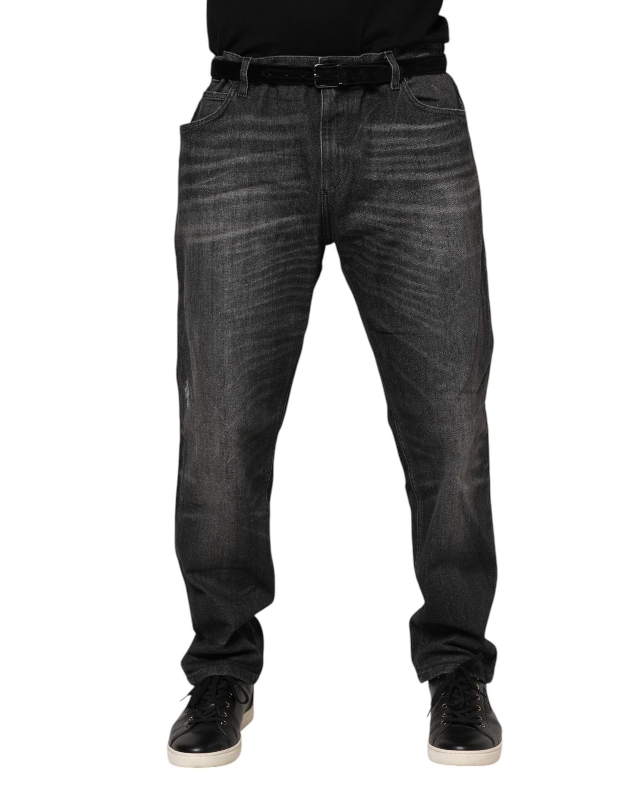 Dolce &amp; Gabbana Grå Tvättade Bomulls Lösa Denim Jeans