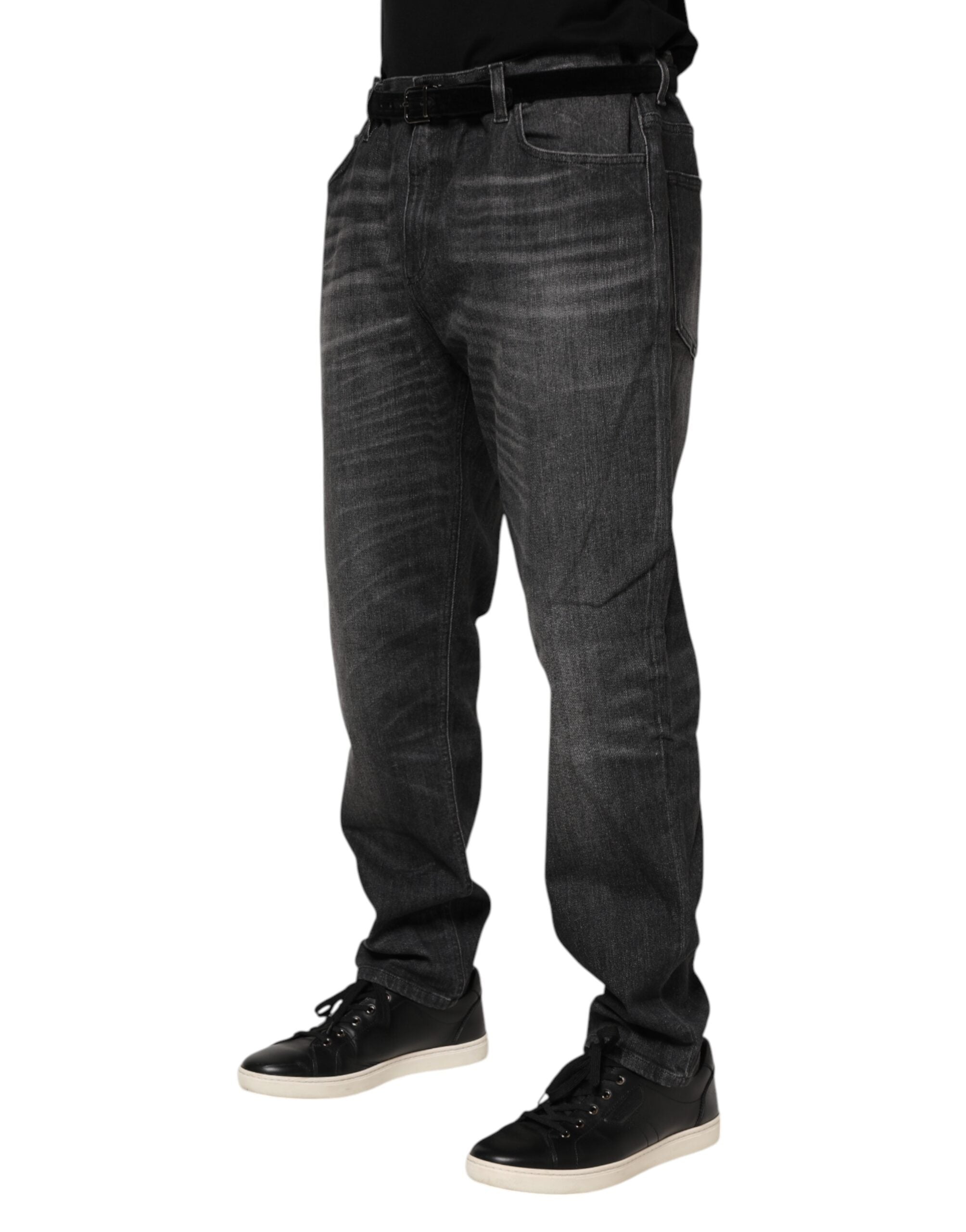 Dolce &amp; Gabbana Grå Tvättade Bomulls Lösa Denim Jeans