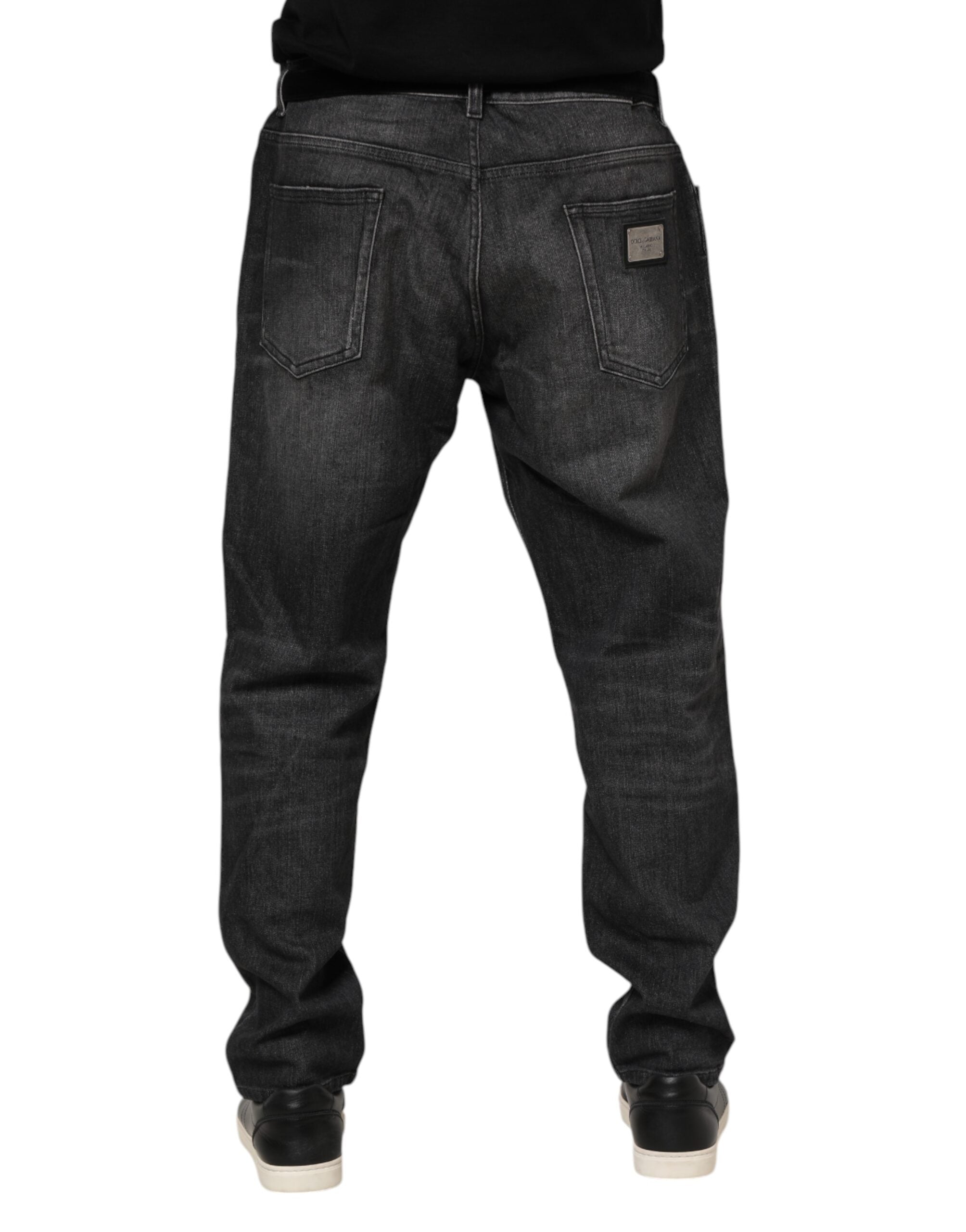 Dolce &amp; Gabbana Grå Tvättade Bomulls Lösa Denim Jeans