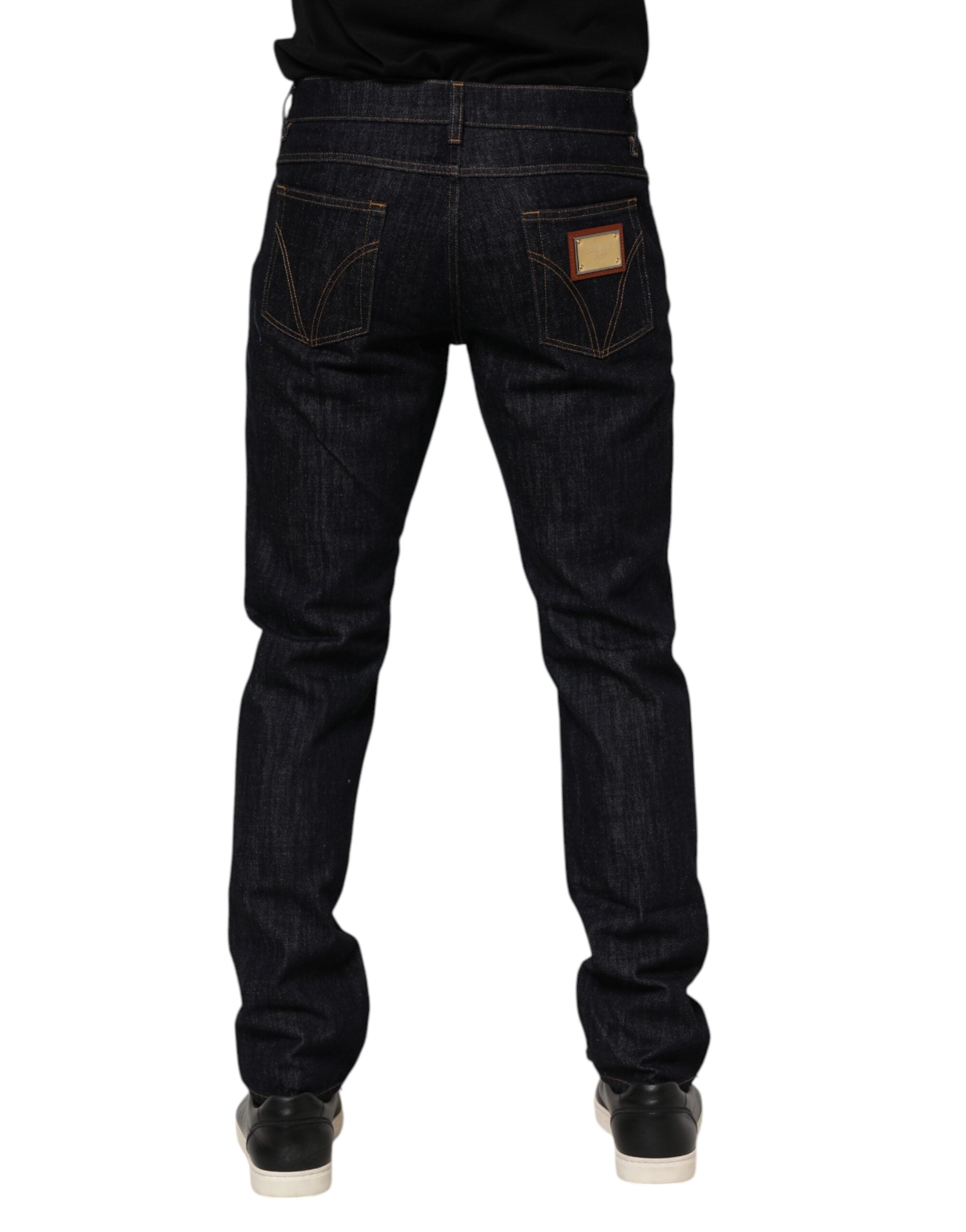 Dolce &amp; Gabbana Mørkeblå Bomuld Logo Plaque Herre Denim Jeans