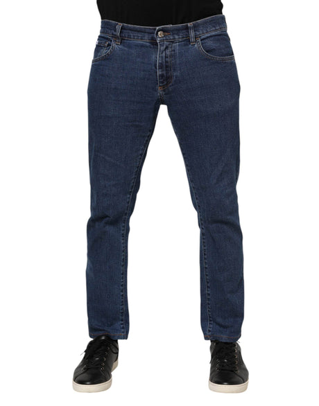Dolce & Gabbana Blue Cotton Logo Skinny Denim Jeans - Hilstor