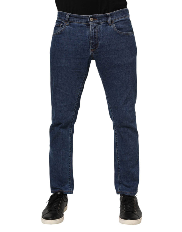 Dolce & Gabbana Blue Cotton Logo Skinny Denim Jeans - Hilstor
