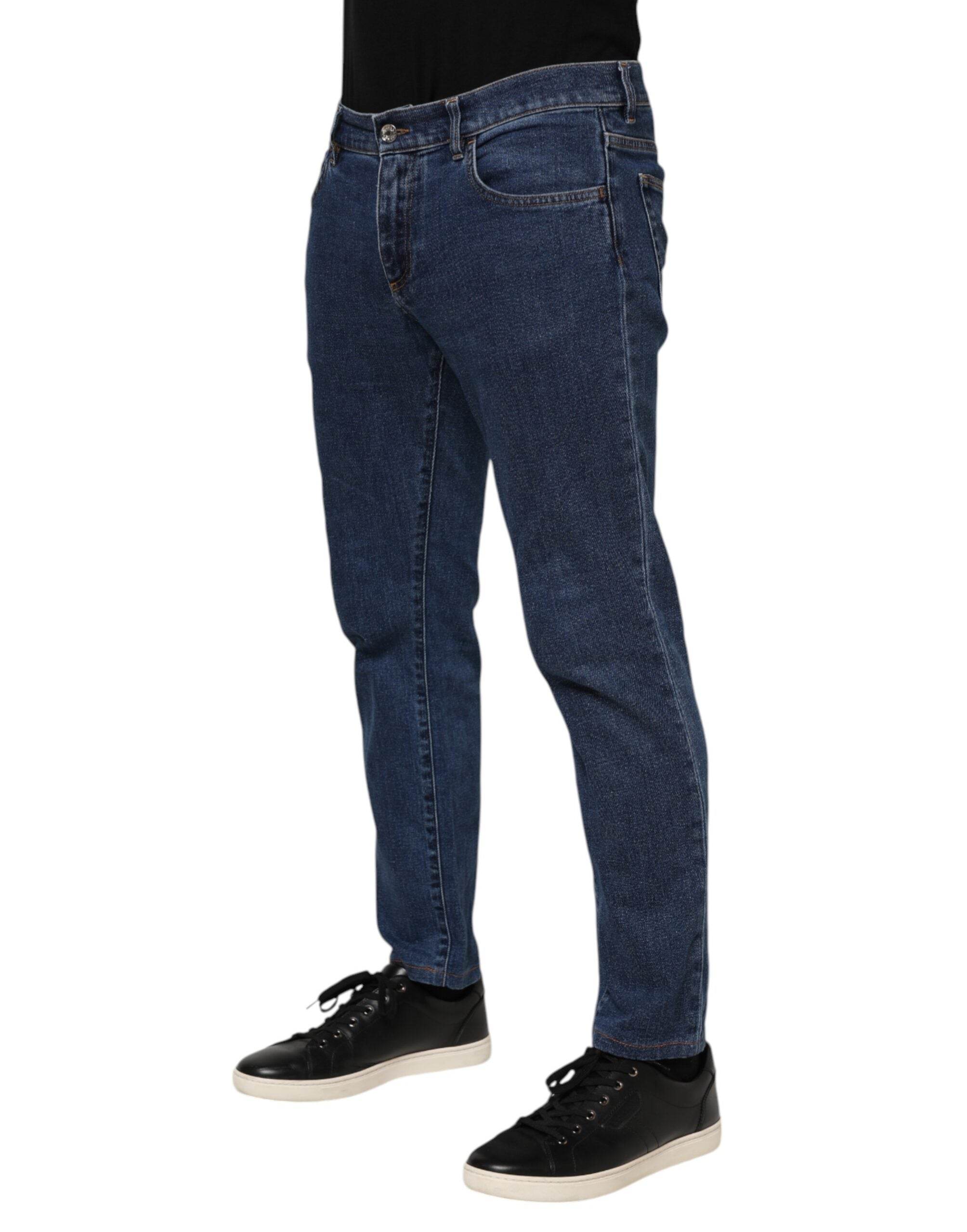 Dolce & Gabbana Blue Cotton Logo Skinny Denim Jeans - Hilstor