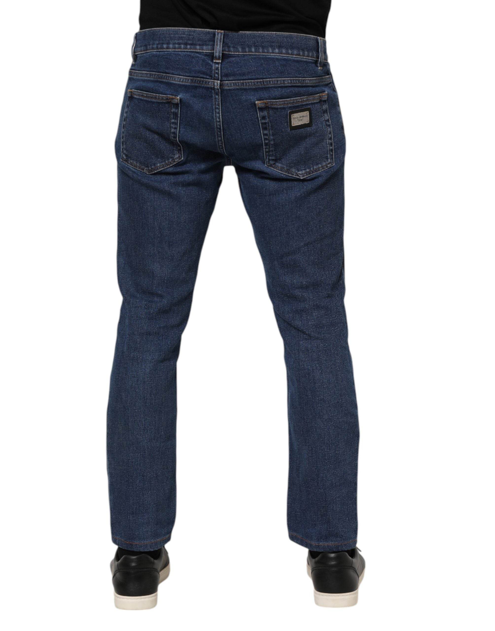 Dolce & Gabbana Blue Cotton Logo Skinny Denim Jeans - Hilstor