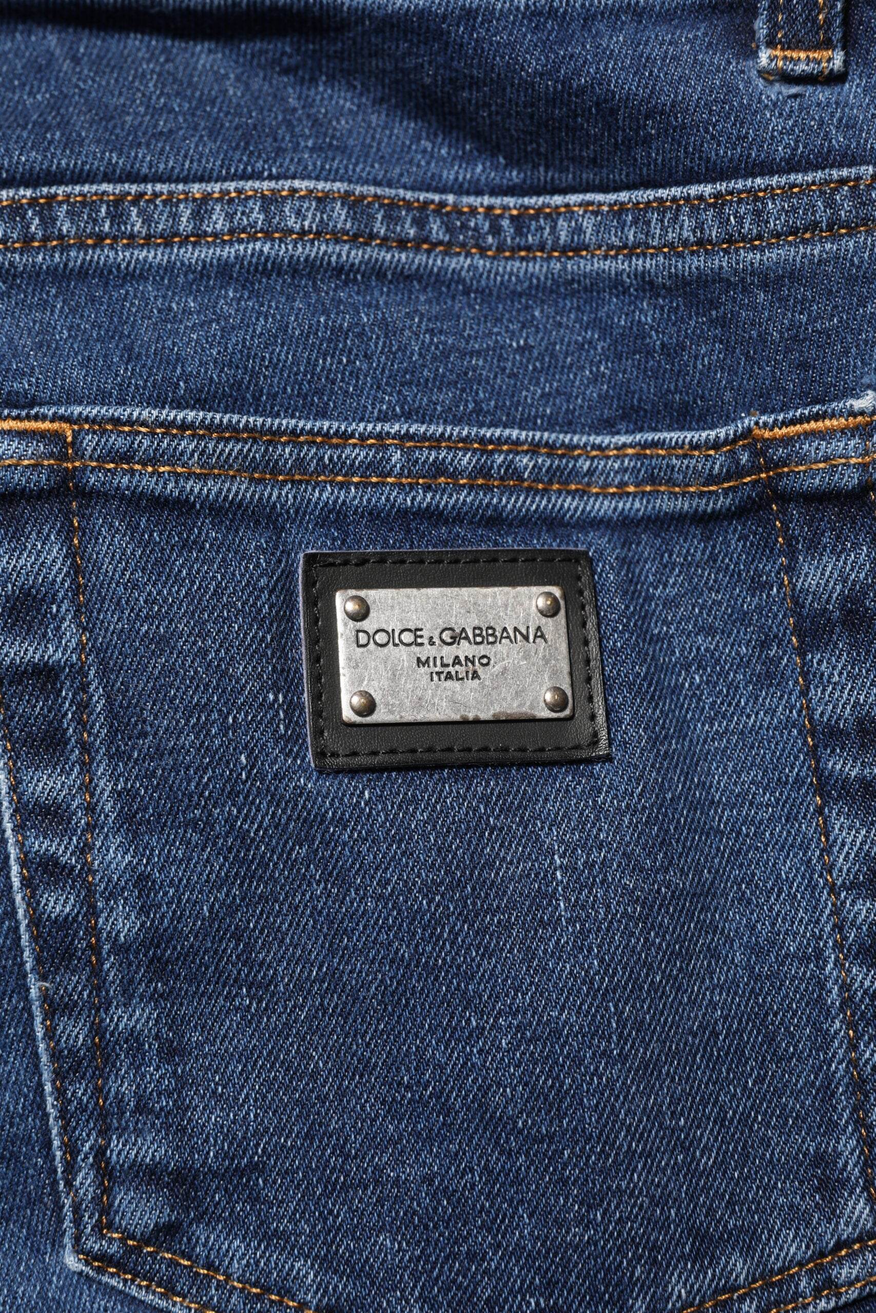 Dolce & Gabbana Blue Cotton Logo Skinny Denim Jeans - Hilstor