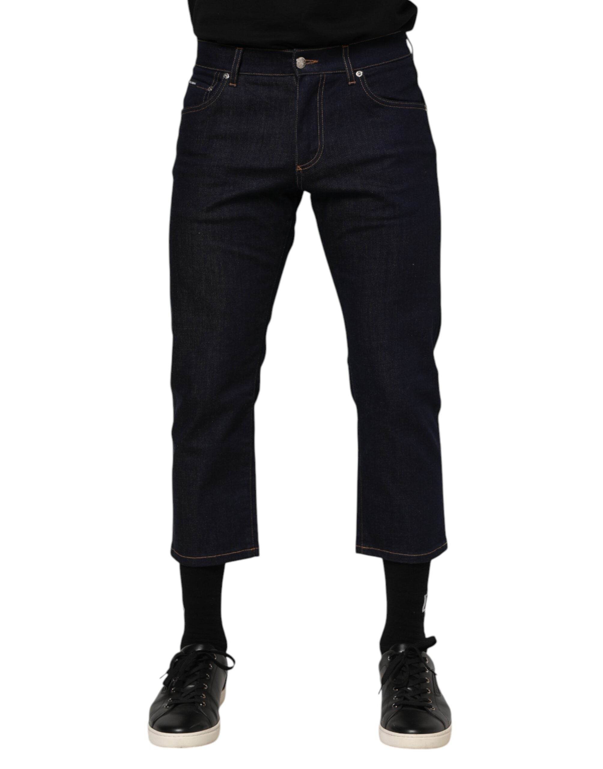 Dolce & Gabbana Dark Blue Cotton Logo Slim Fit Men Denim Jeans - Hilstor