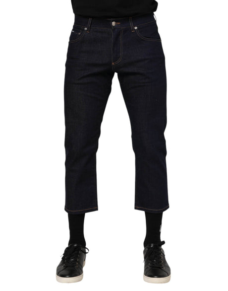 Dolce & Gabbana Dark Blue Cotton Logo Slim Fit Men Denim Jeans - Hilstor