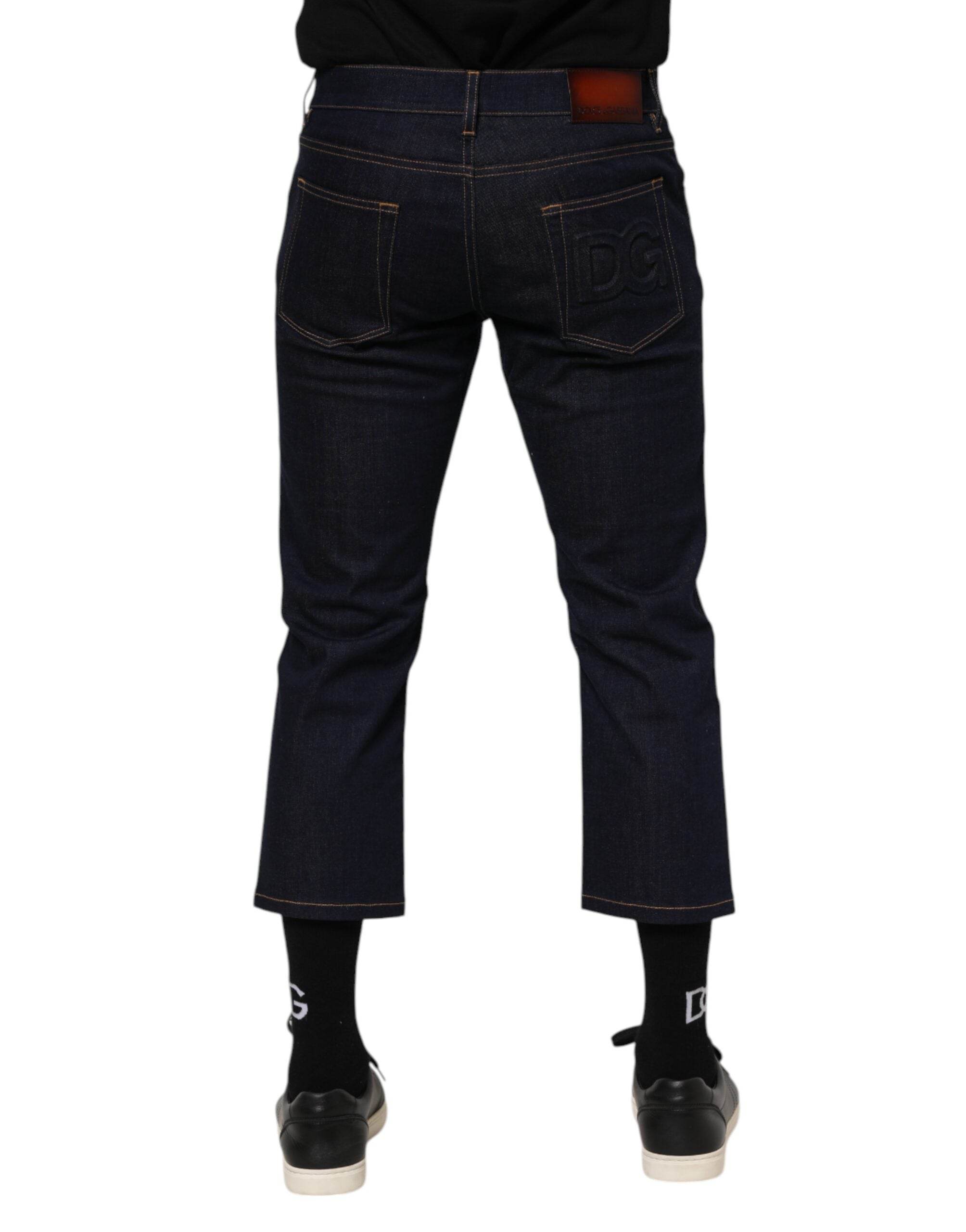 Dolce & Gabbana Dark Blue Cotton Logo Slim Fit Men Denim Jeans - Hilstor